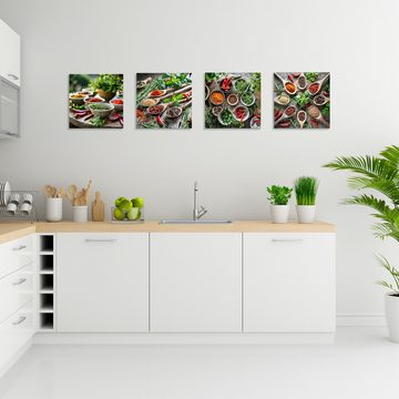 artissimo Glasbild Glasbild 30x30cm Bild Küche Küchenbild Esszimmer Gewürze vintage bunt, Essen und Trinken: Kräuter III