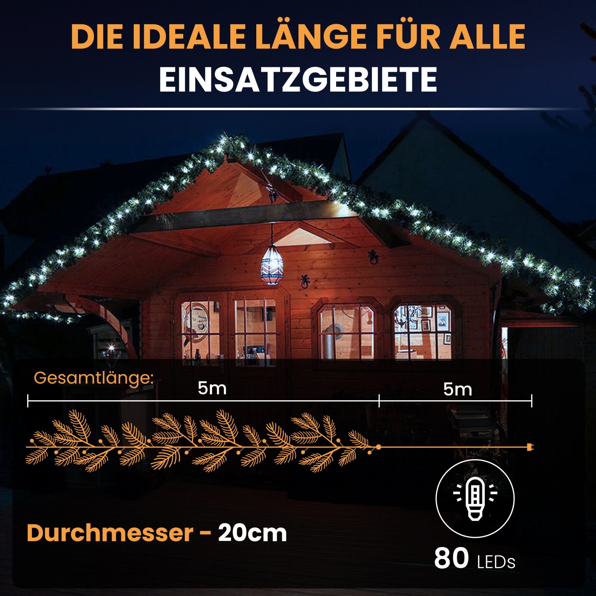 Gartenpirat LED-Girlande Künstliche Tannengirlande Türgirlande LED Weihnachtsgirlande Girlande, Atmosphärische Beleuchtung – Bild 4 von 5