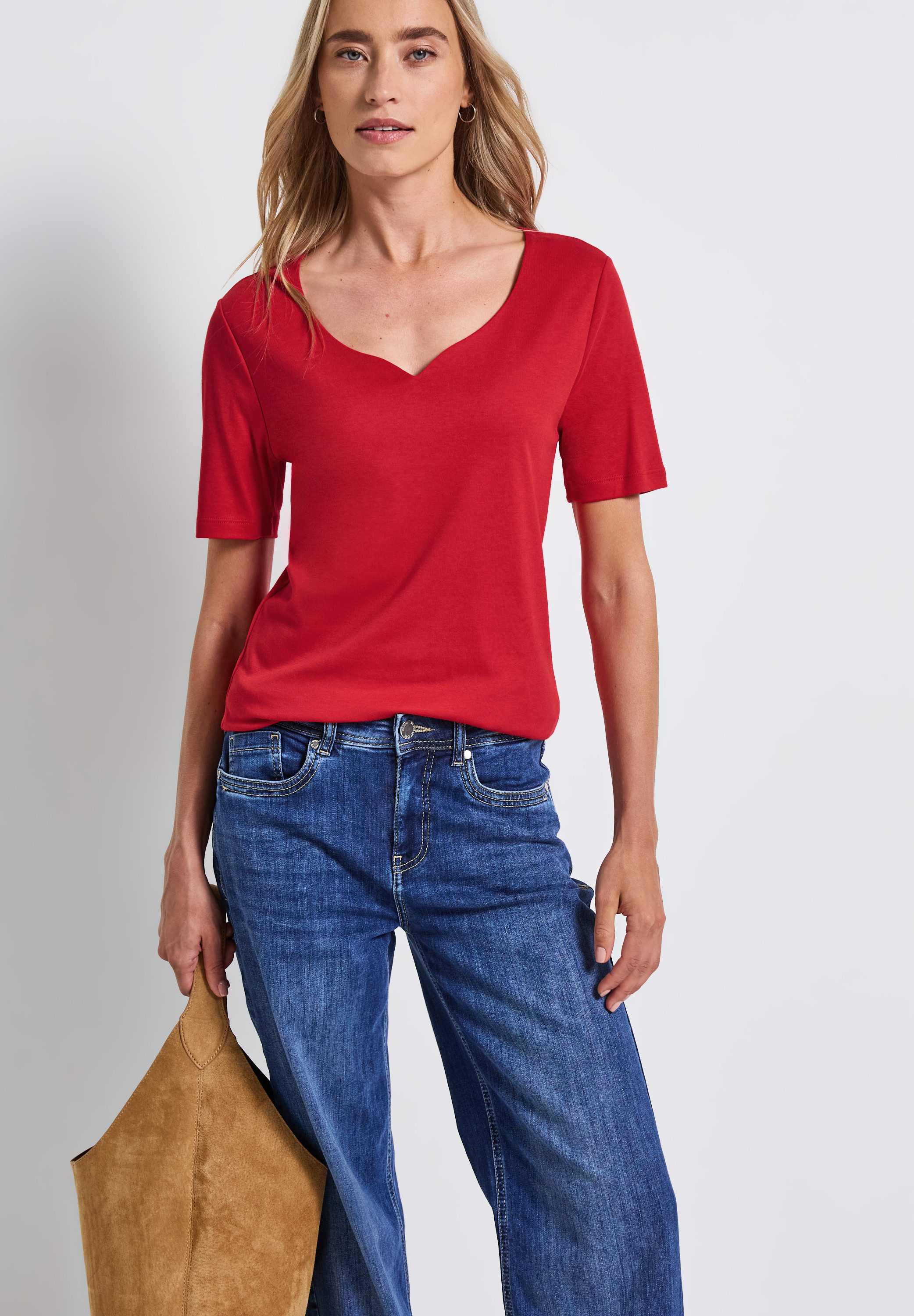 STREET ONE T-Shirt mit Herzausschnitt, Sommershirt günstig online kaufen