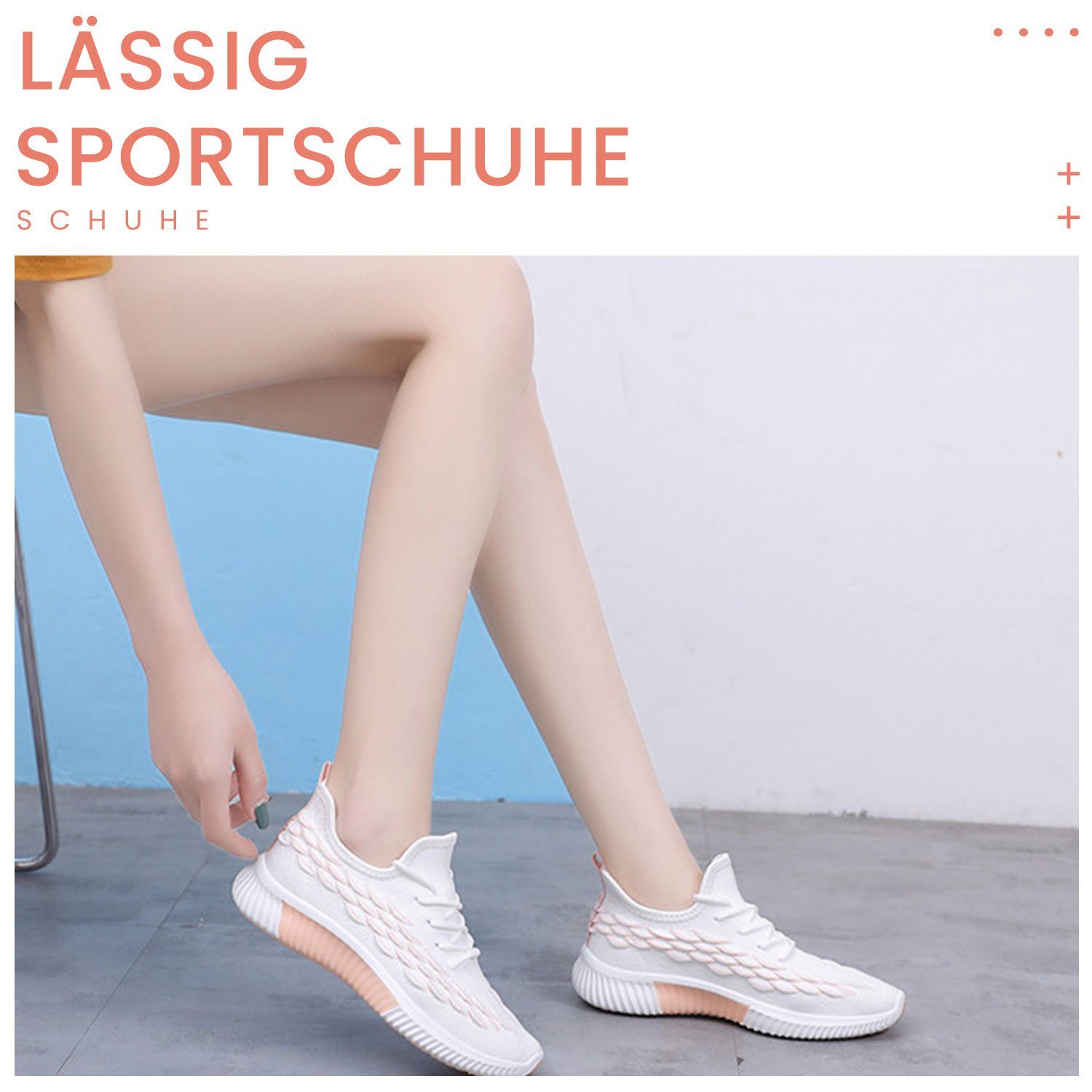 Damen Daisred Sneaker Weiß-Rosa Strickmaterial Sportschuhe Turnschuhe Leichtgewichts