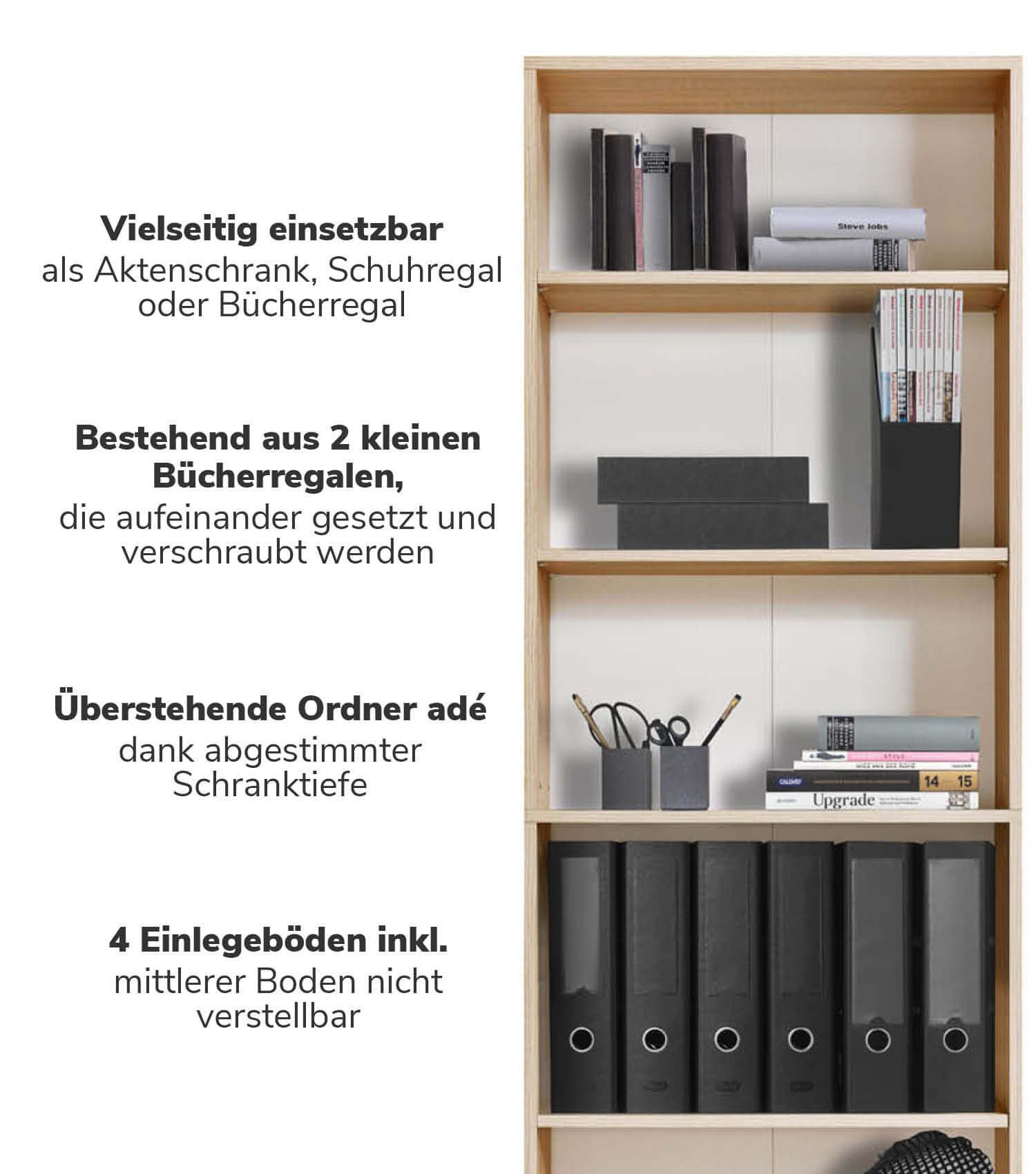 mokebo Bücherregal Der Bücherwurm, 60x180x34,5 cm, in Sonoma Eiche, Aktenre günstig online kaufen