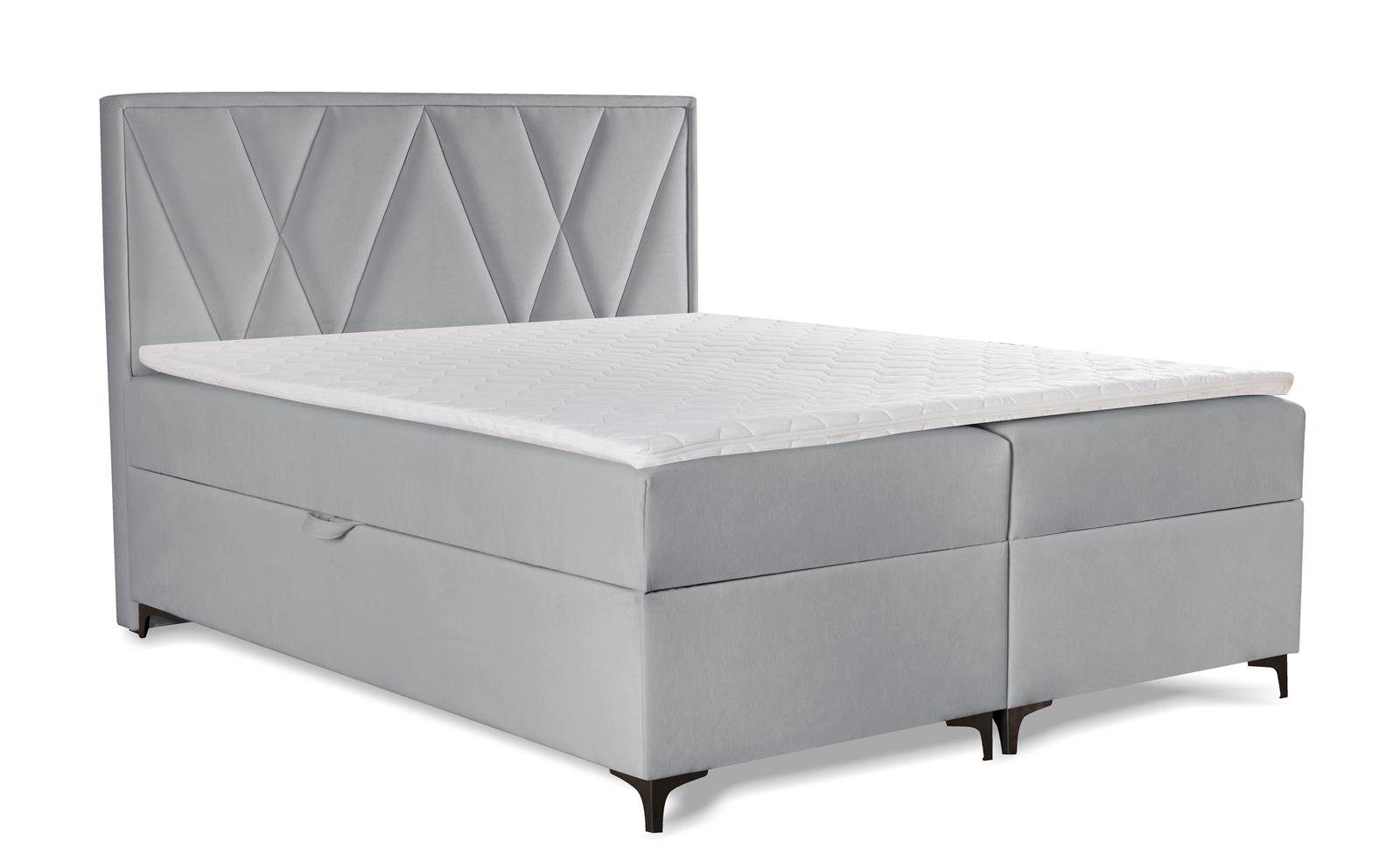 Beautysofa Boxspringbett Magic (im modernes Stil, 141/161/181 cm), Polsterbett mit Bettkasten aus Veloursstoff mit Metallbeine Hellgrau (mono 244)