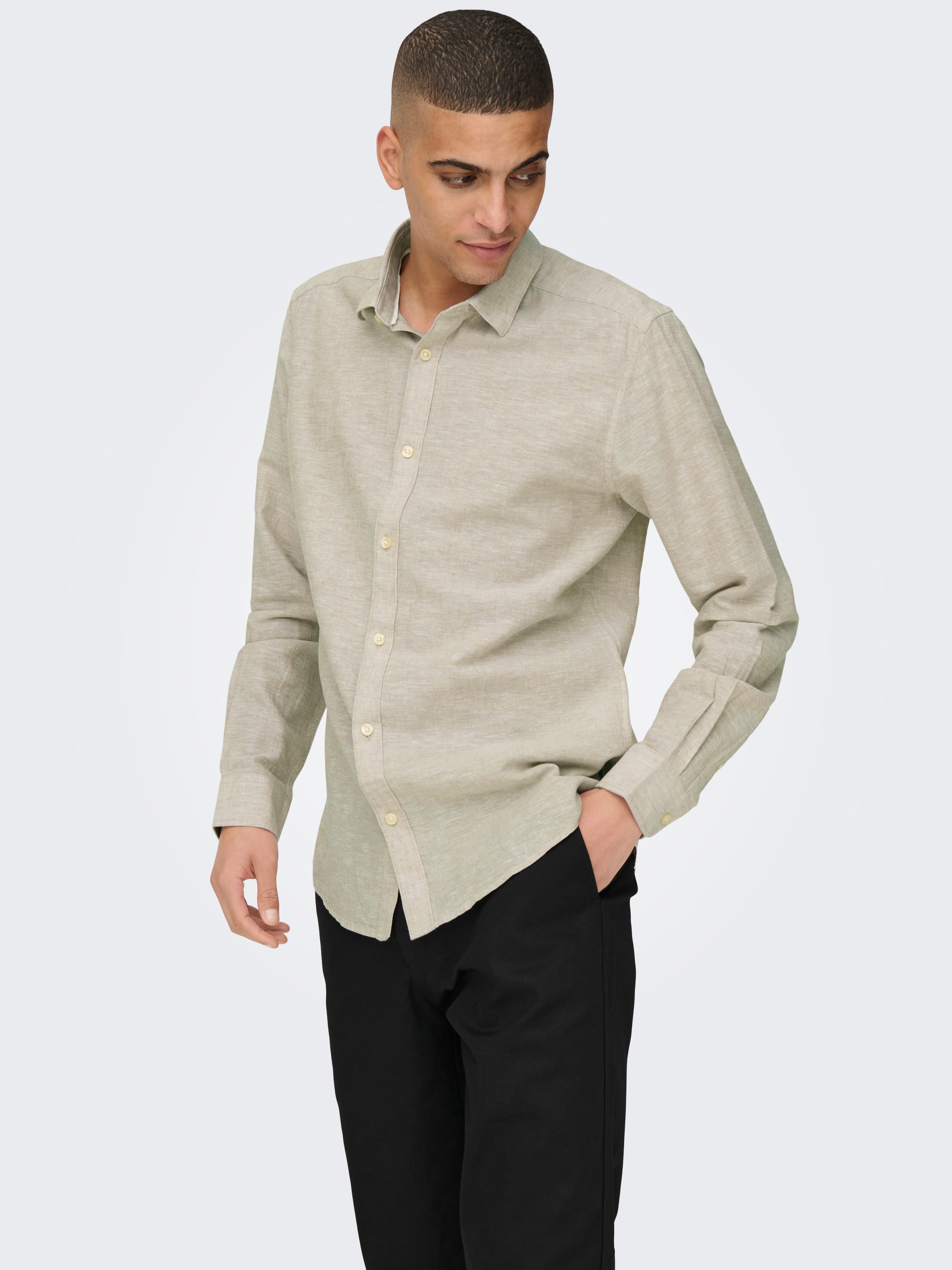 ONLY & SONS Langarmhemd ONSCAIDEN LS SOLID LINEN SHIRT NOOS Baumwollmischung mit Leinen, slim fit