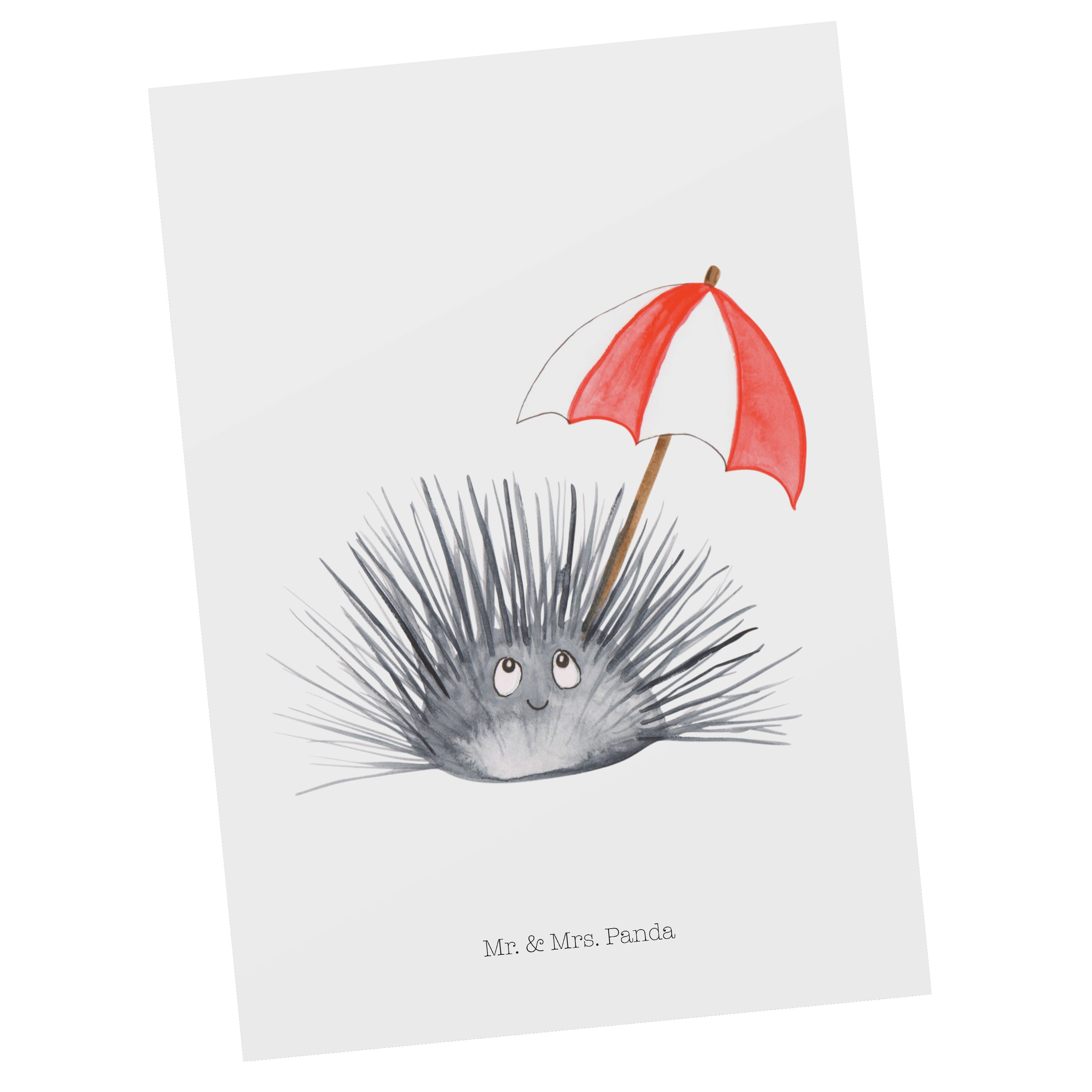 Mr. & Mrs. Panda Postkarte Seeigel - Weiß - Geschenk, Achtsamkeit, Geburtstagskarte, Geschenkkar