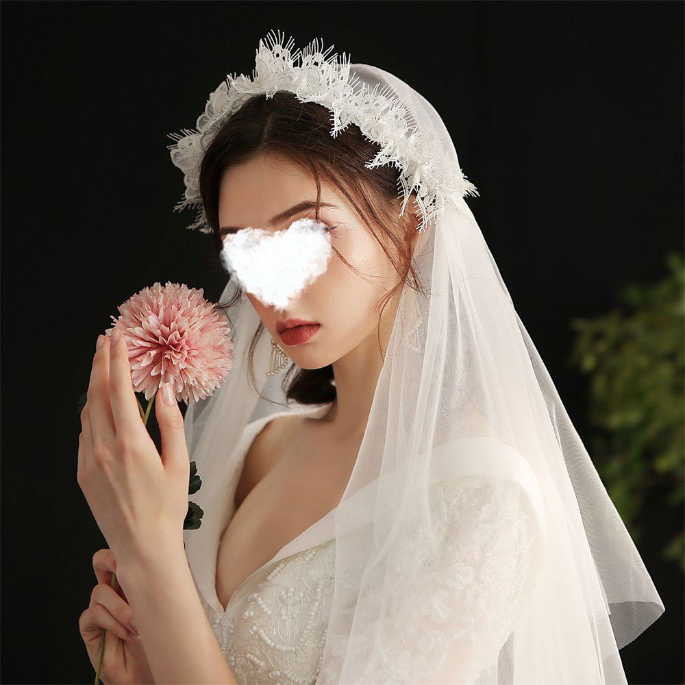 Rouemi Diadem weißer schöner Blumenschleier Brautschleier, eleganter und