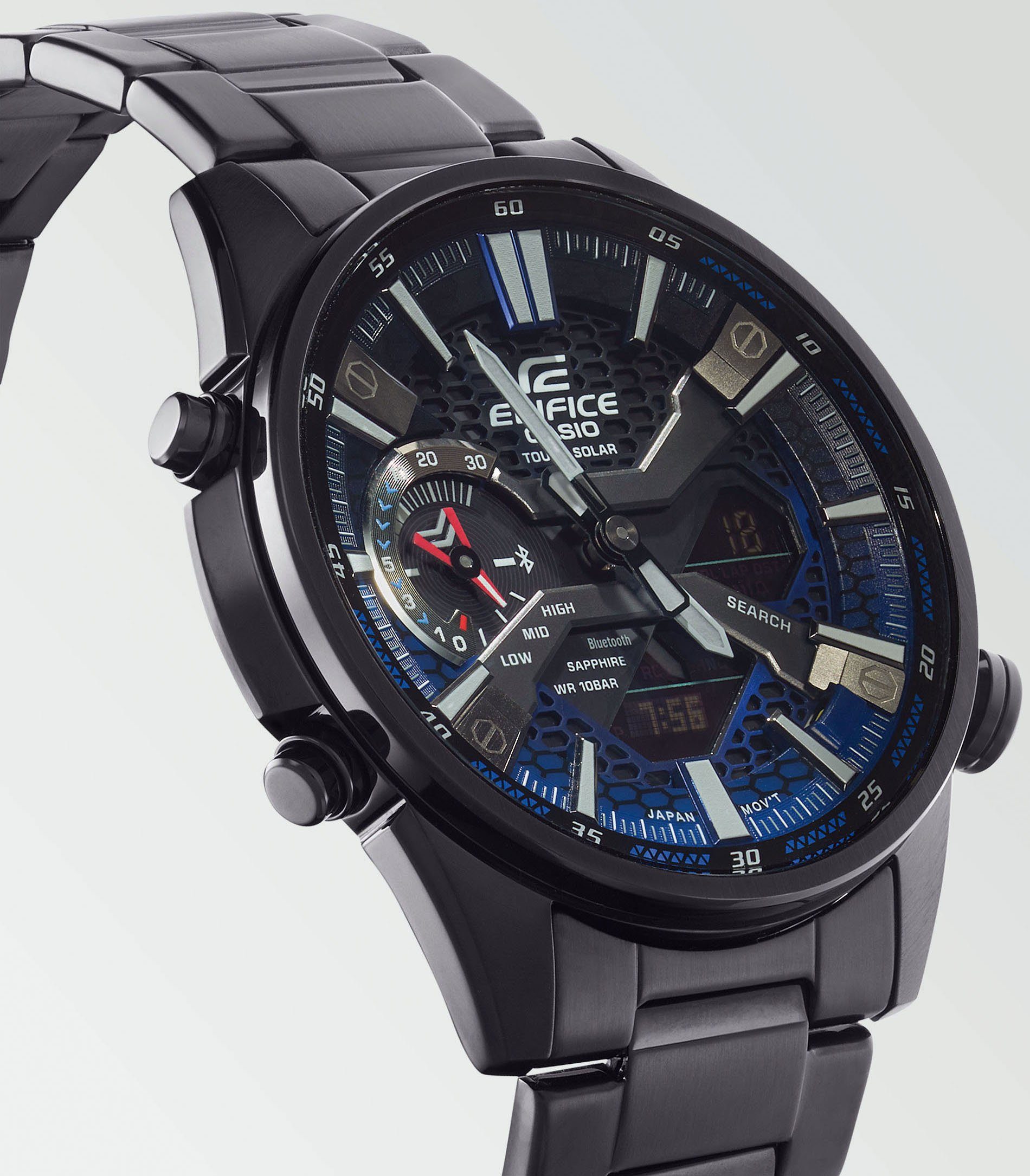 Casio ECB-S100DC-2AEF Orologio Uomo Cronografo Solare - Acciaio Nero, Vetro Zaffiro, 100m防水