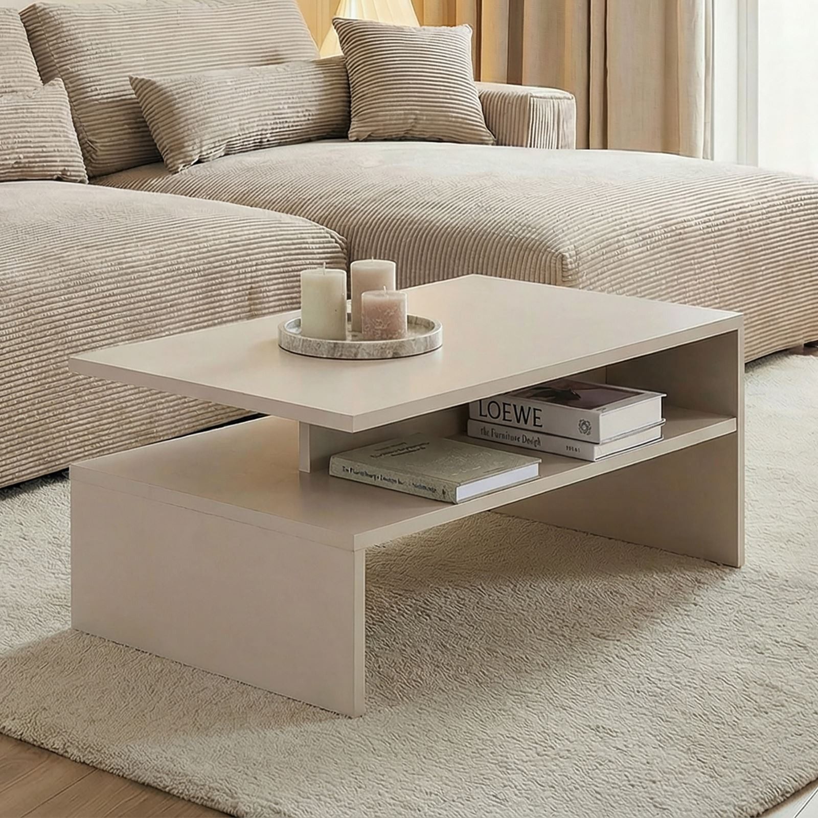 IDIMEX Couchtisch PAULINA, Beistelltisch 90x60 cm mit Ablagefläche und offenes Fach Kaschmir