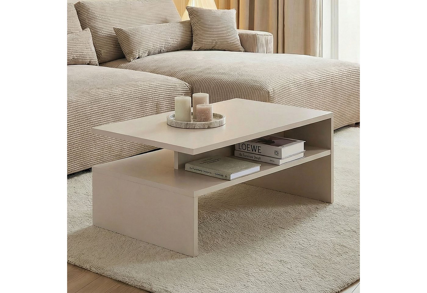IDIMEX Couchtisch PAULINA, Beistelltisch 90x60 cm mit Ablagefläche und offenes Fach Kaschmir