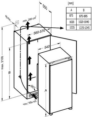 RESPEKTA Einbaukühlschrank KS88.4, 87,5 cm hoch, 54 cm breit