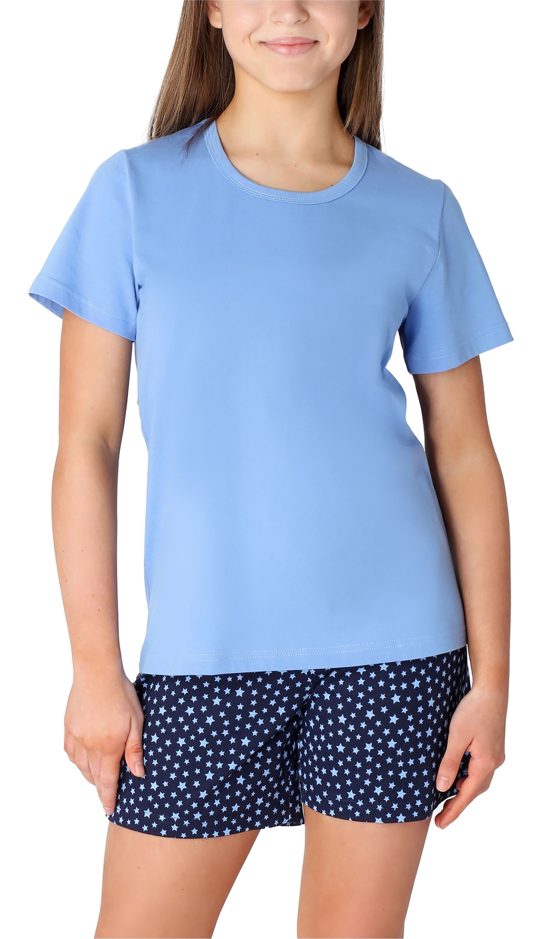 MS10-265 Pyjama Schlafanzug Set Mädchen Kurz Style Schlafanzüge Baumwolle aus Blau/Marine/Sterne Merry
