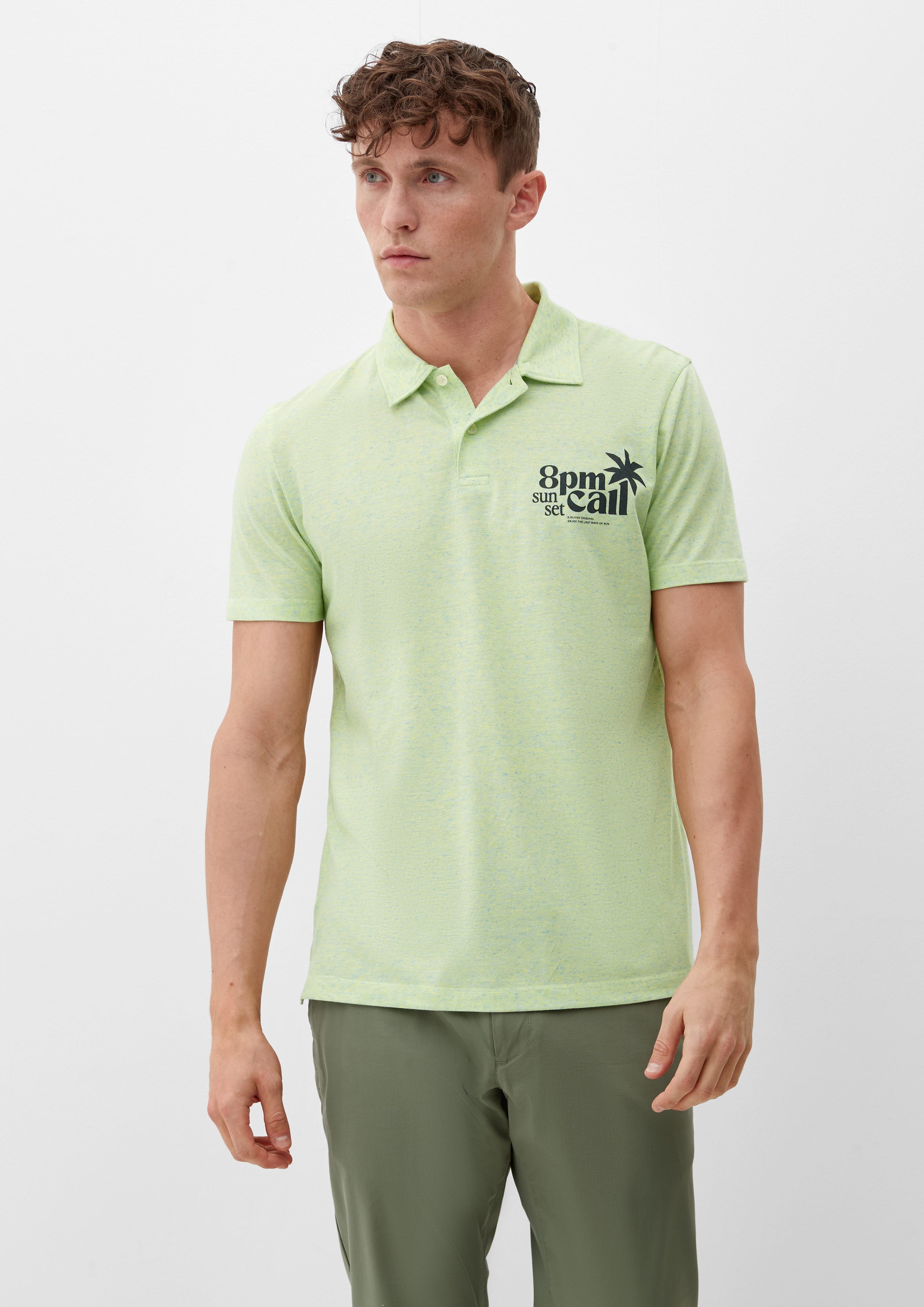 s.Oliver Kurzarmshirt Meliertes Polo-Shirt limettengrün