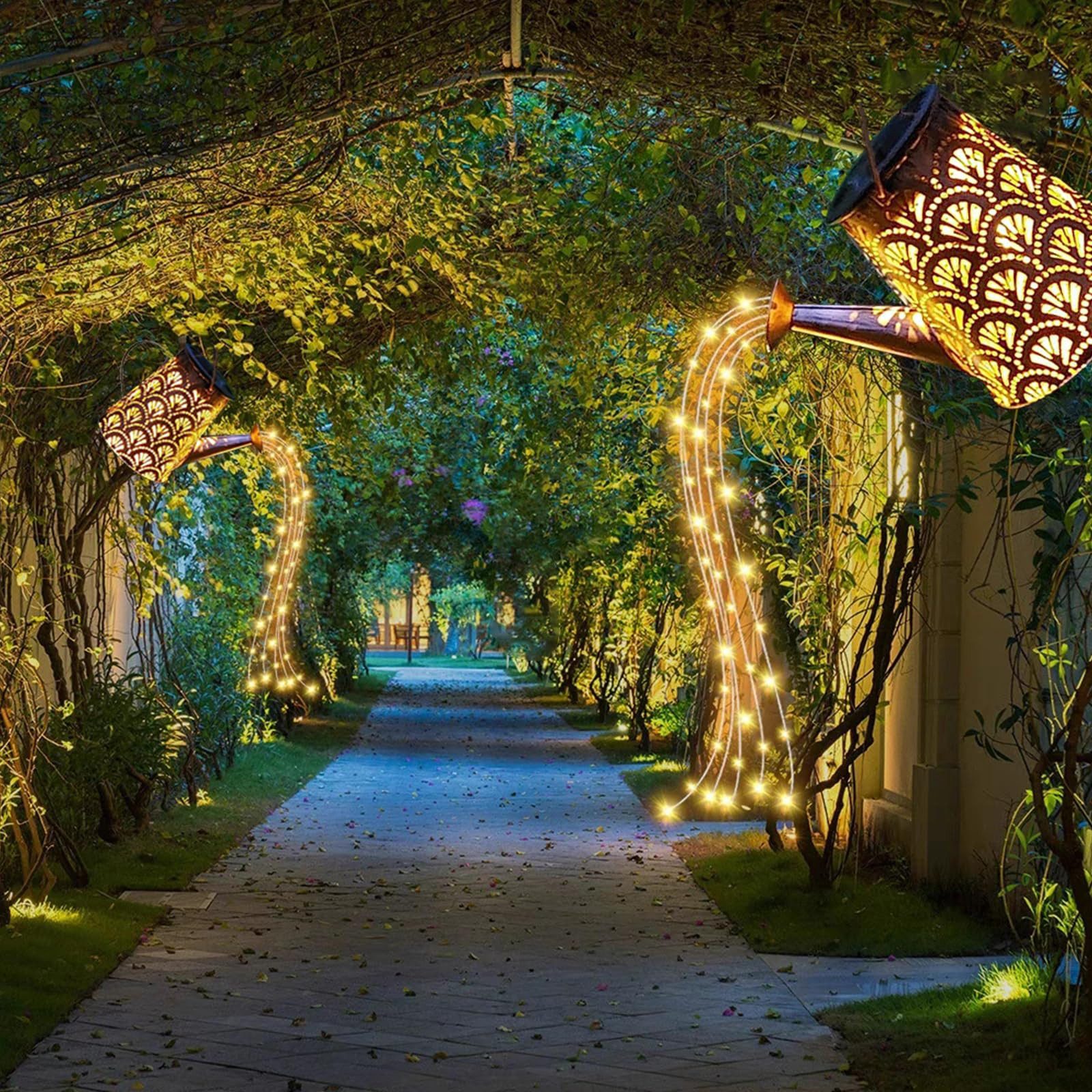 LQWELL LED Solarleuchte Solar Gießkanne mit Wasserfall Lichterkette Lampe, günstig online kaufen