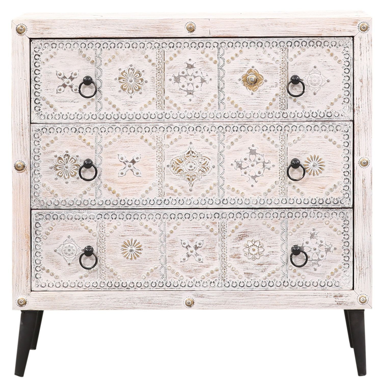 Marrakesch Orient & Mediterran Interior Kommode Boho Kommode Vaqui mit Schubladen aus Mangoholz in Braun-Weiß 80 cm (1 St), Kommode mit Schublade und mit Türen erhältlich