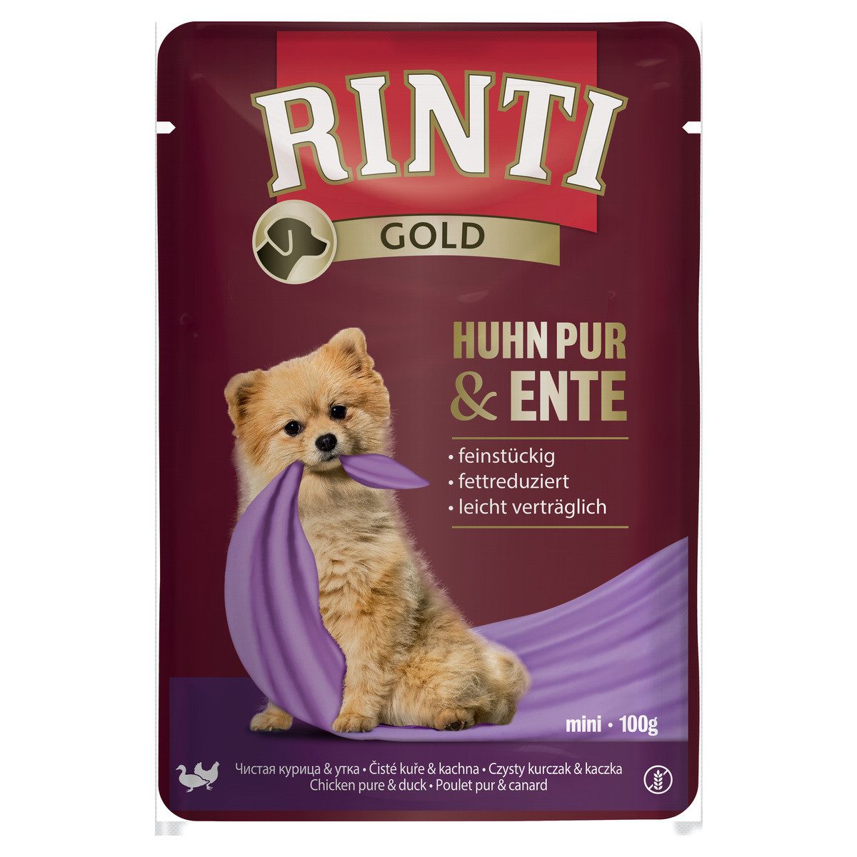 Rinti Gold Huhn Pur & Ente 100 g - 10 Stück, Nassfutter für: Hund