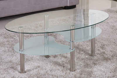 HOOZ Couchtisch HOOZ Couchtisch 98x55cm Klarglas mit sandierter Ablage (Wohnzimmertisch, perfekt als Beistelltisch), Tischplatte Klarglas mit satinierter Ablage