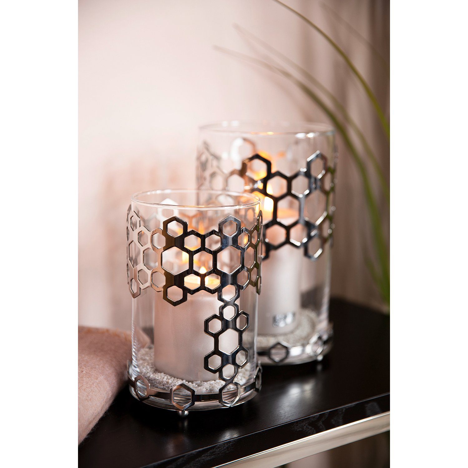 Fink Windlicht DELIGHT Windlicht mit Glas - H. 25cm x Ø 16cm - silber - Edelstahl (1 St., Kerzenleuchter - Windlichthalter), Moderner Kerzenhalter aus Glas - De – Bild 2 von 5