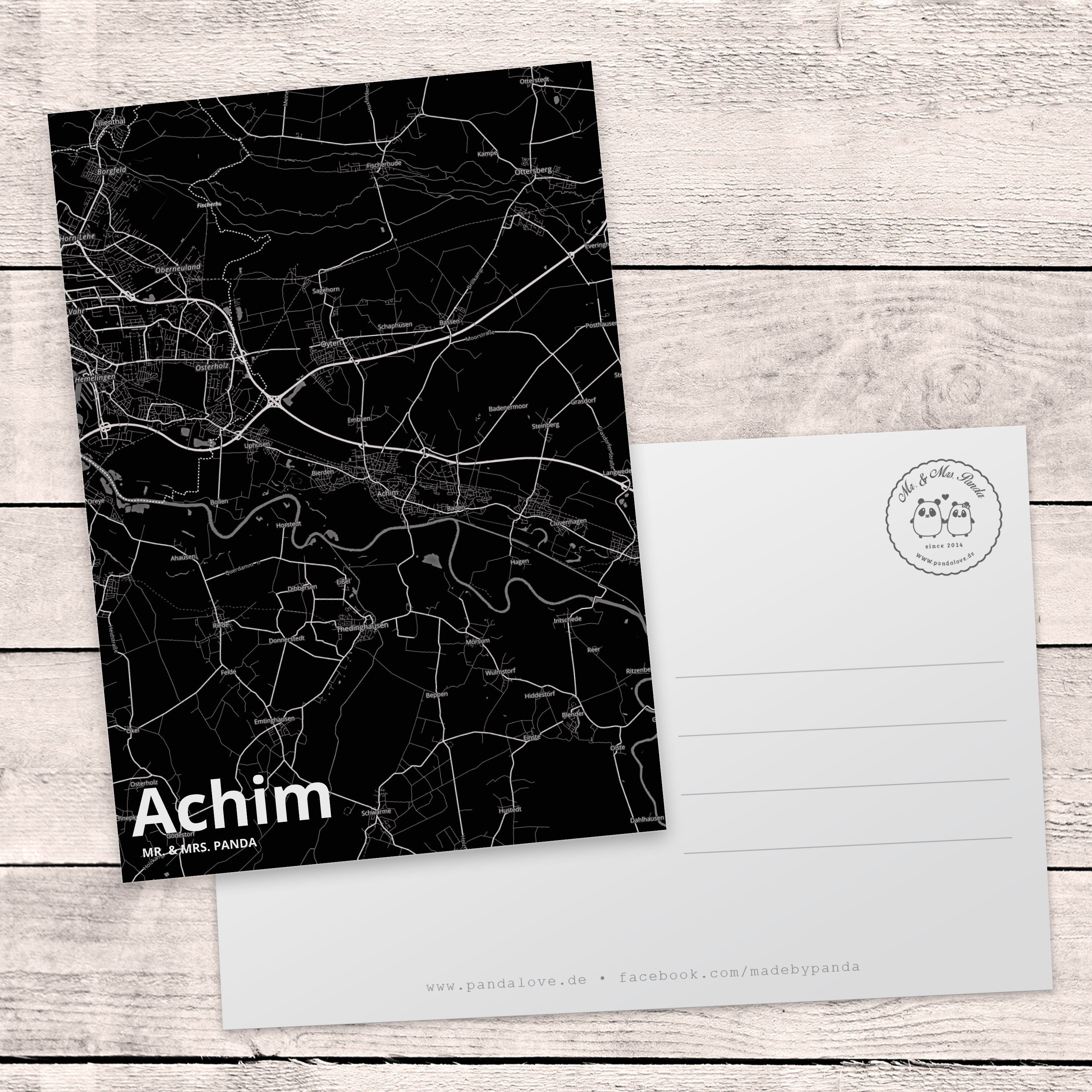 Postkarte Grußkarte, Dorf, Stadt, - Achim Panda & Einla Geschenkkarte, Mrs. Karte, Mr. Geschenk,
