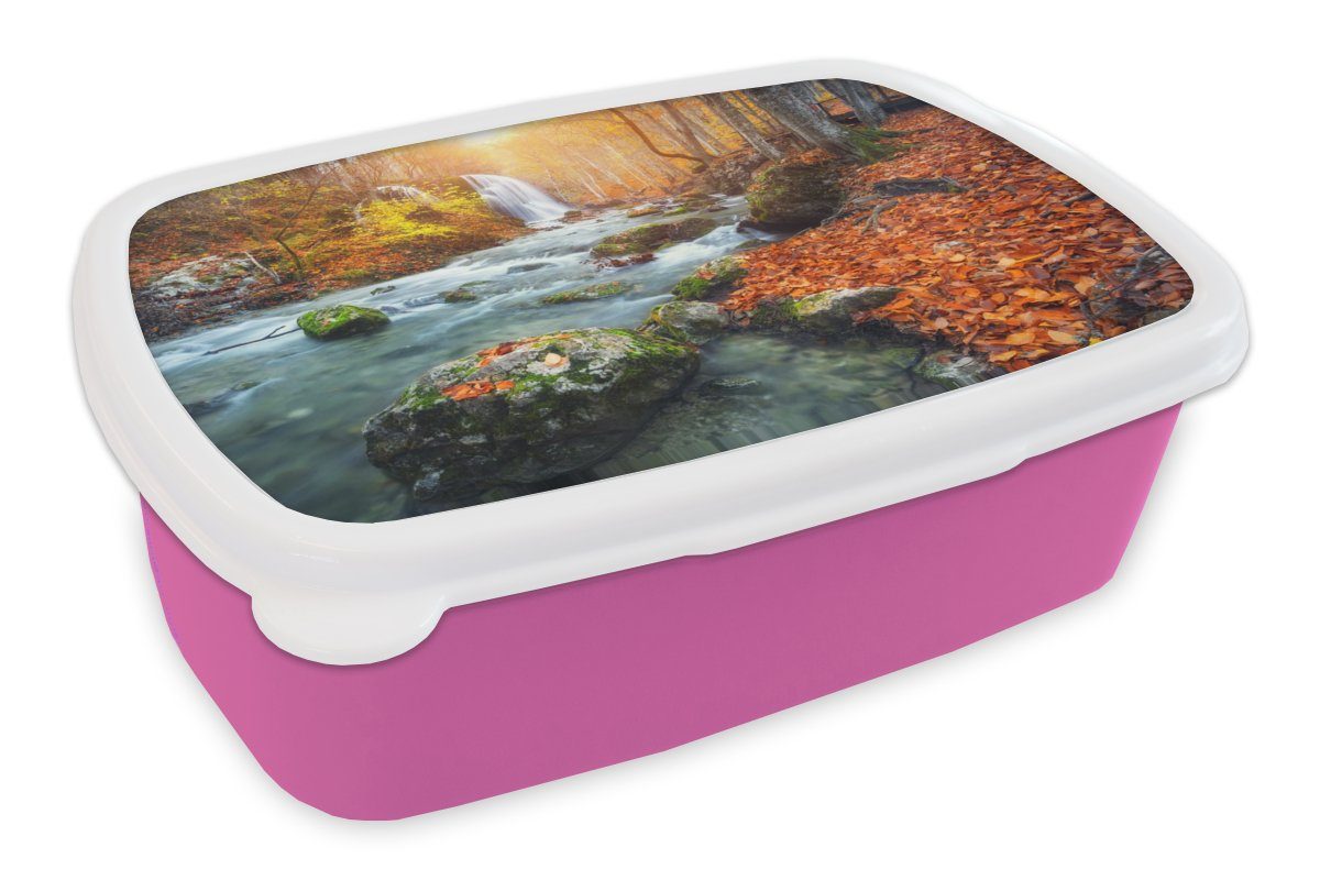 MuchoWow Lunchbox Natur - Sonne - Herbst, Kunststoff, (2-tlg), Brotbox für Erwachsene, Brotdose Kinder, Snackbox, Mädchen, Kunststoff rosa