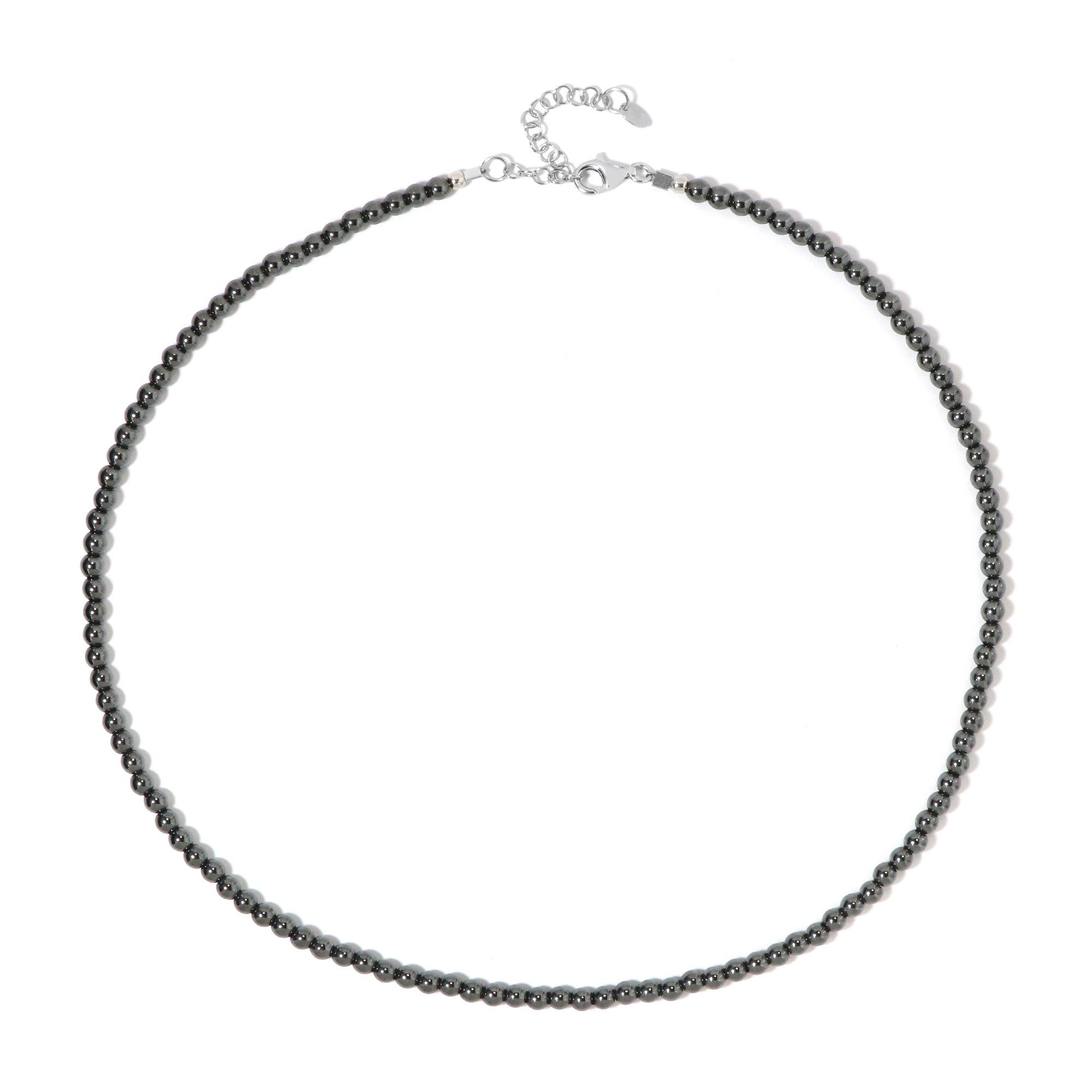 Cavill Silberkette Cavill Hämatit Perlenkette 82,84 ct rund 4 mm, 925 Silber 45-50 cm (1-tlg)