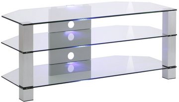 möbelando TV-Rack 1653, aus Metall / ESG-Sicherheitsglas in Metall Alu - Klarglas mit 3 Einlegeböden. Abmessungen (BxHxT) 120x50x50 cm