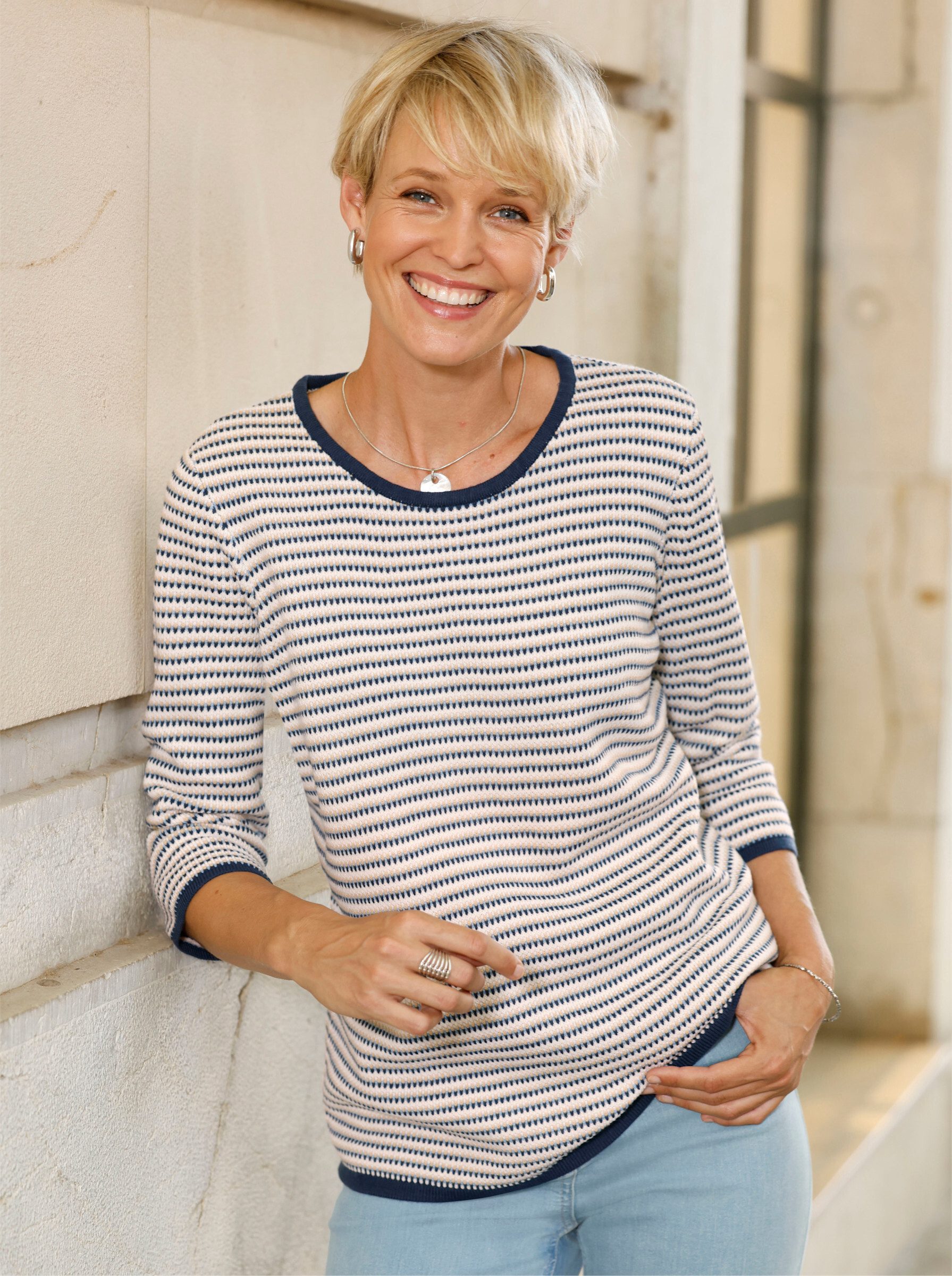 Sieh an! Strickpullover Jacquard-Pullover 3/4-Arm Jacquard