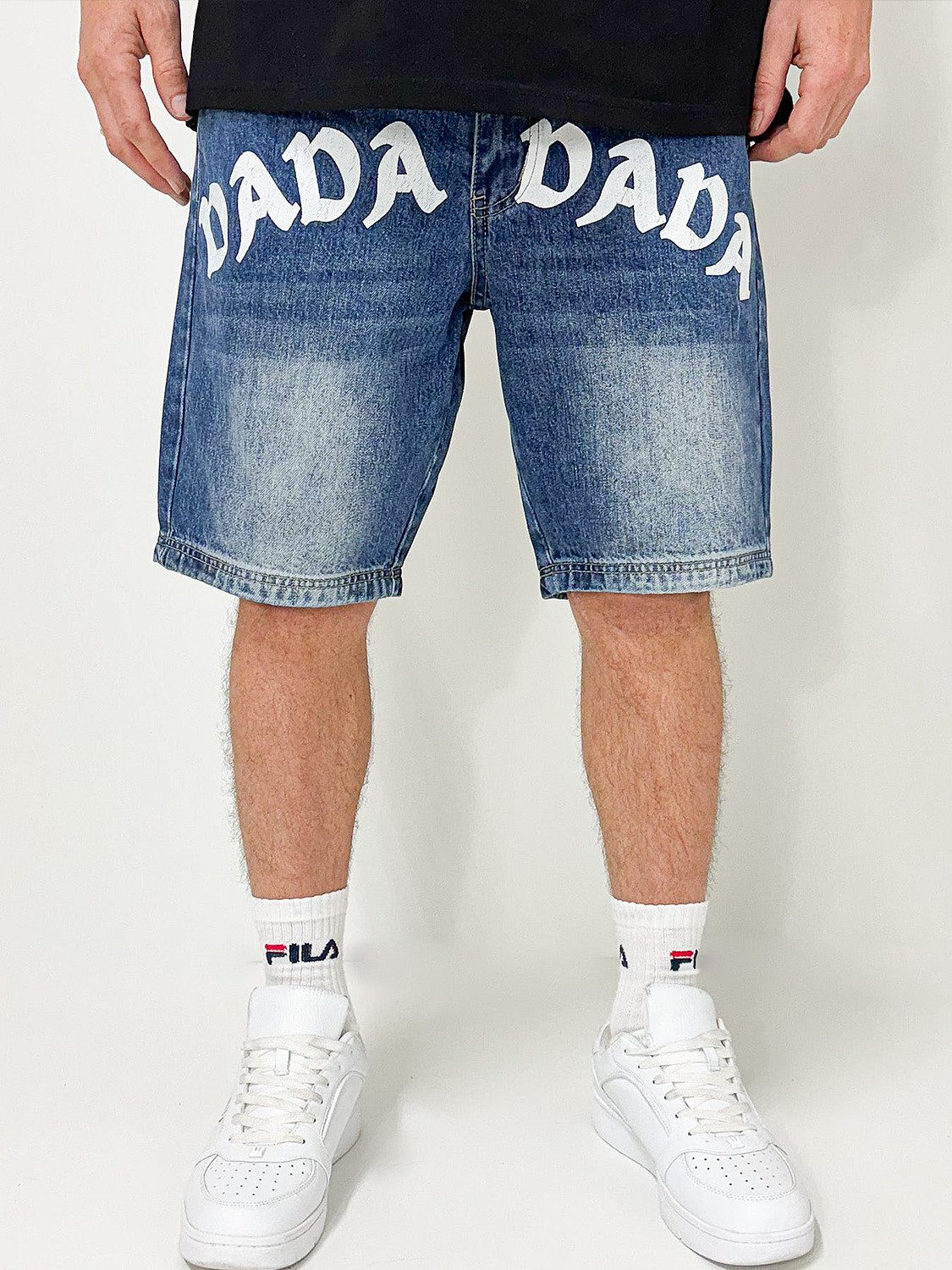 DADA Supreme Jeansshorts Loose Baggy Denim Bermuda mit Frontlogo für Herren Front Logo Denim
