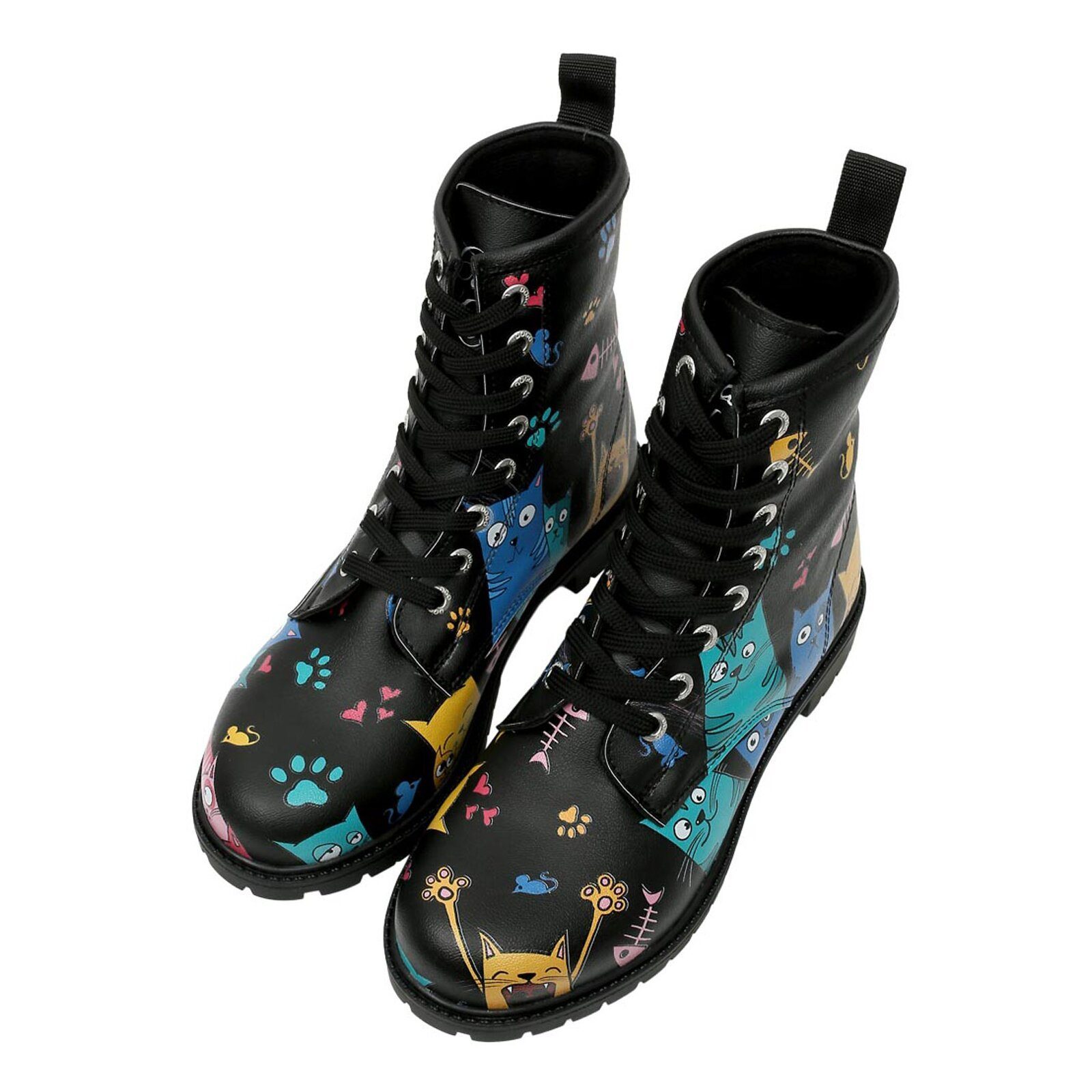 DOGO Longe Ботинки Schnürstiefel Cat Lovers Black Damen Stiefeletten Schnürboots Handgefertigt