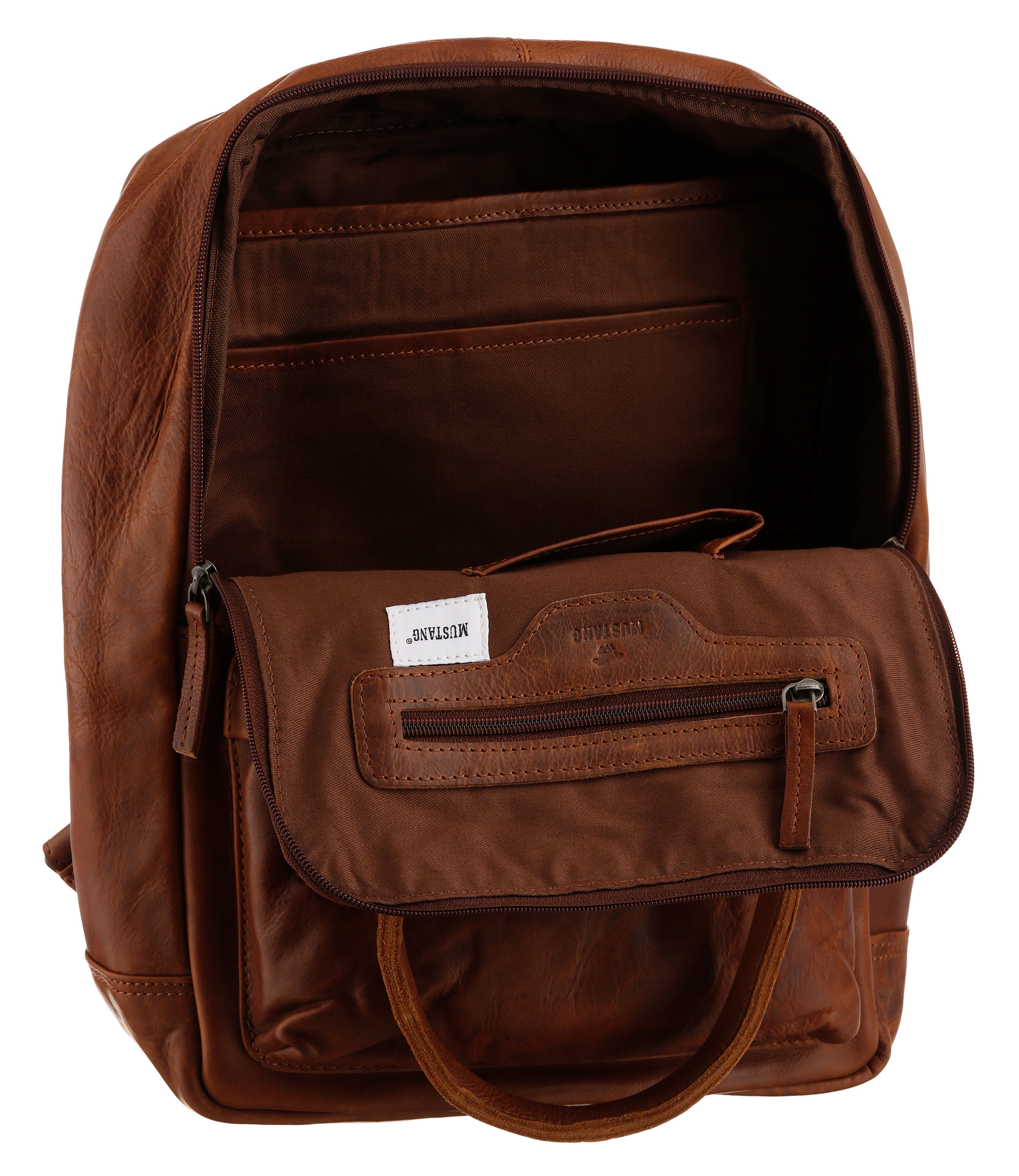 MUSTANG Cityrucksack Backpack, braun mit Reißverschluss-Vortasche Catania