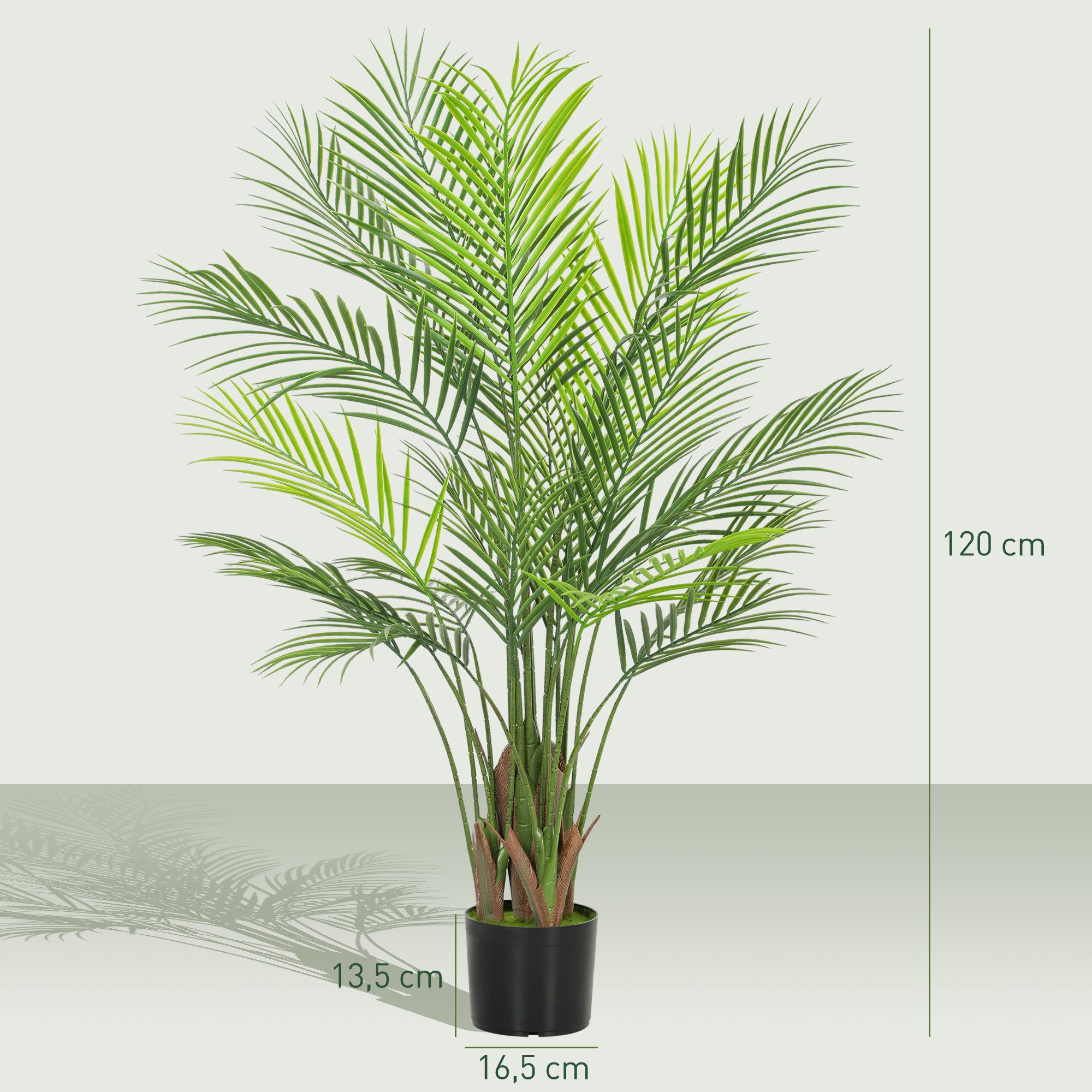 Kunstpflanze 120cm hoch Areca-Palme, HOMCOM, Höhe 120 cm, für Wohnzimmer Schlafzimmer Büro Garten Moderne Dekoration Geschenk