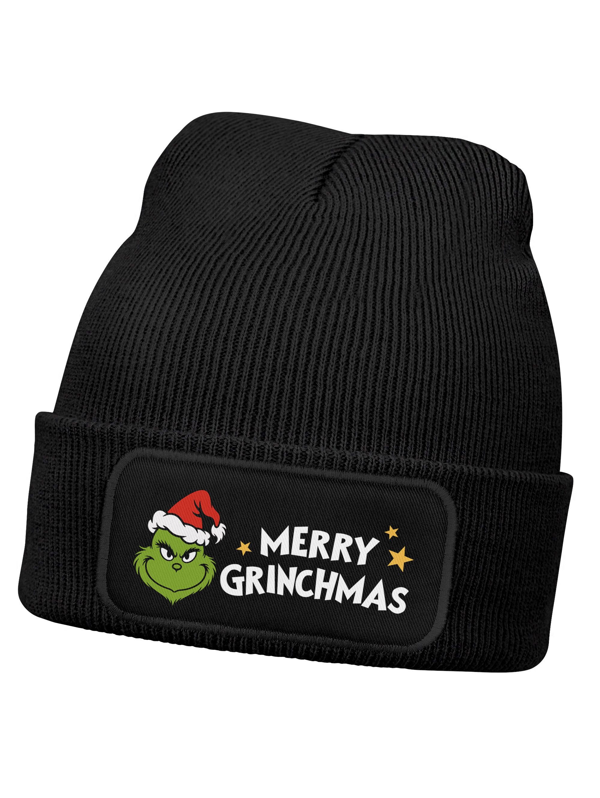MoonWorks Beanie Mädchen Wintermütze Kinder Merry Xmas Patch Aufdruck Anti