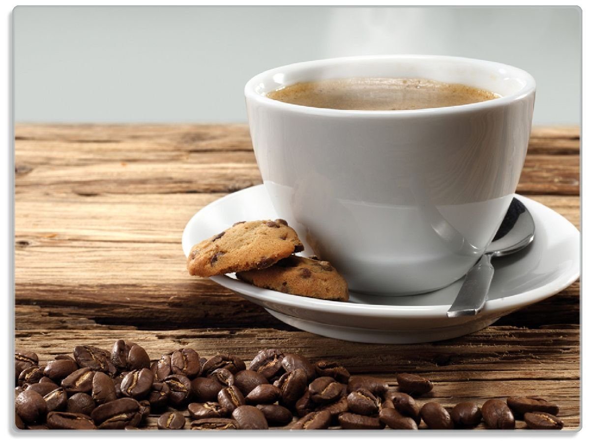 Wallario Schneidebrett Heiße Tasse Kaffee mit Kaffeebohnen, ESG-Sicherheitsglas, (inkl. rutschfester Gummifüße 4mm, 1-St), 30x40cm