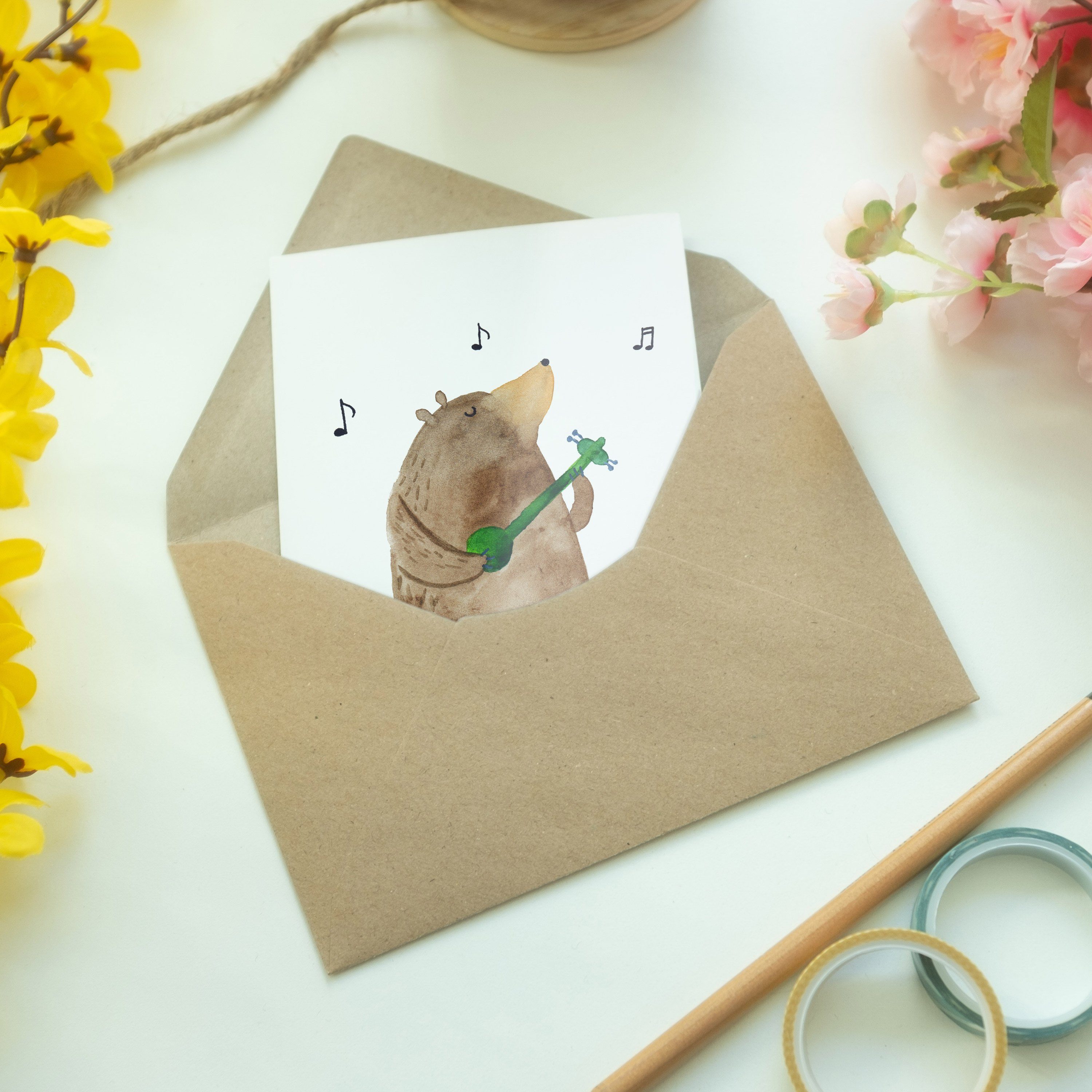 Mr. & Mrs. Geschenk, Bär - Grußkarte Ted Weiß Panda Einladungskarte, Glückwunschkarte, - Gitarre