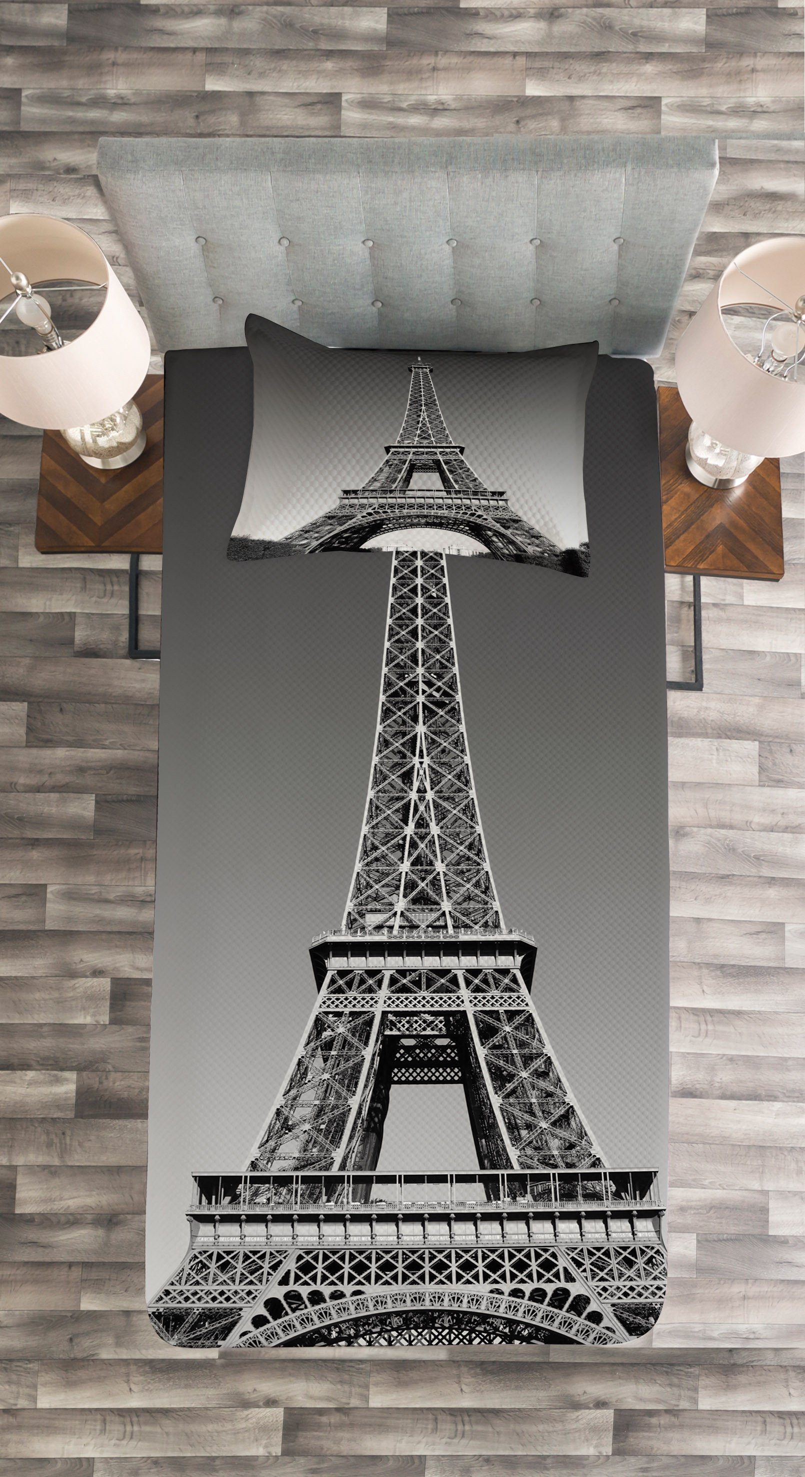 Kissenbezügen Paris Set Landmark Eiffelturm Abakuhaus, Tagesdecke Waschbar, mit
