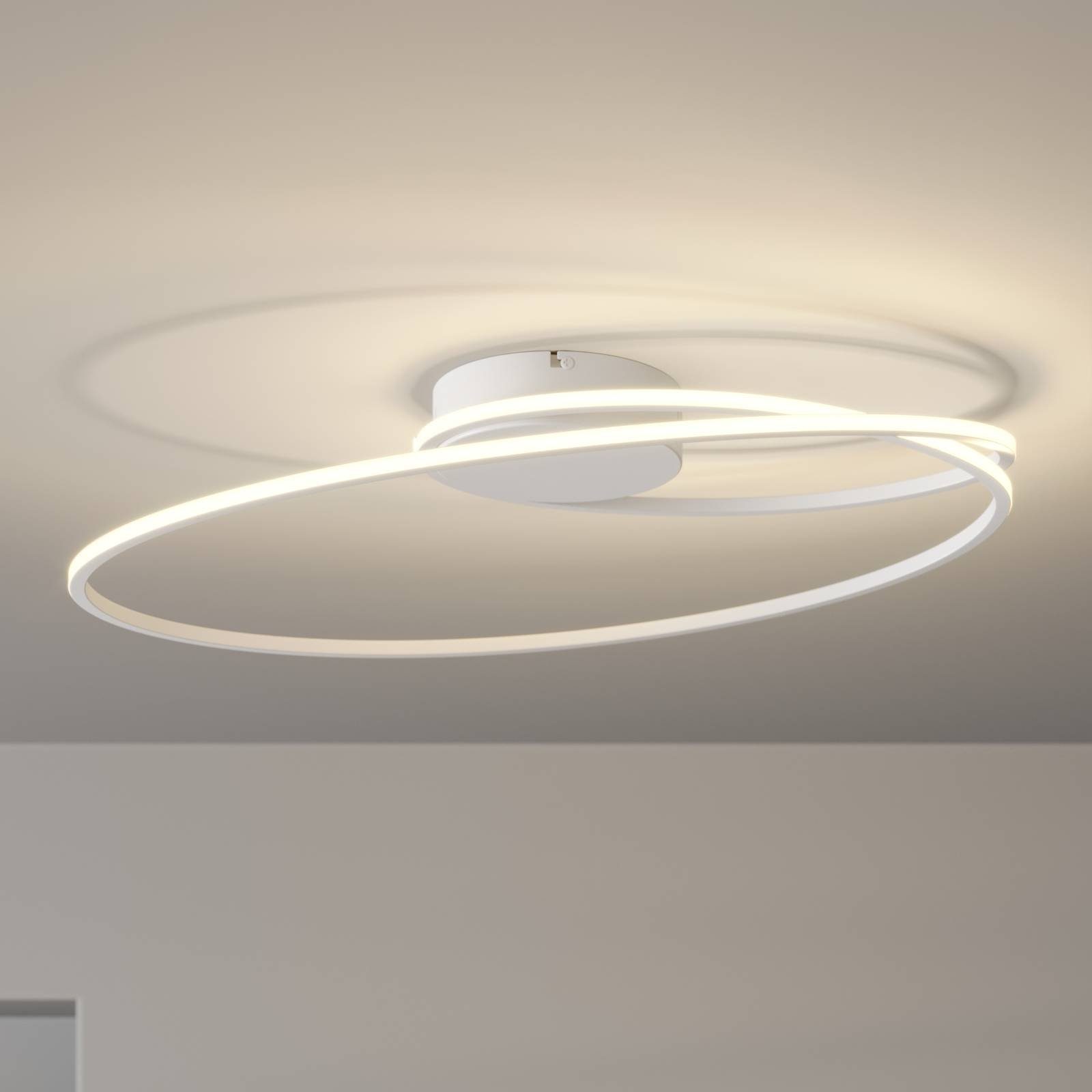 Lindby LED Deckenleuchte Xenias, dimmbar, LED-Leuchtmittel fest verbaut, warmweiß, Modern, Eisen, Aluminium, weiß, 1 flammig, inkl. Leuchtmittel,dimmbar