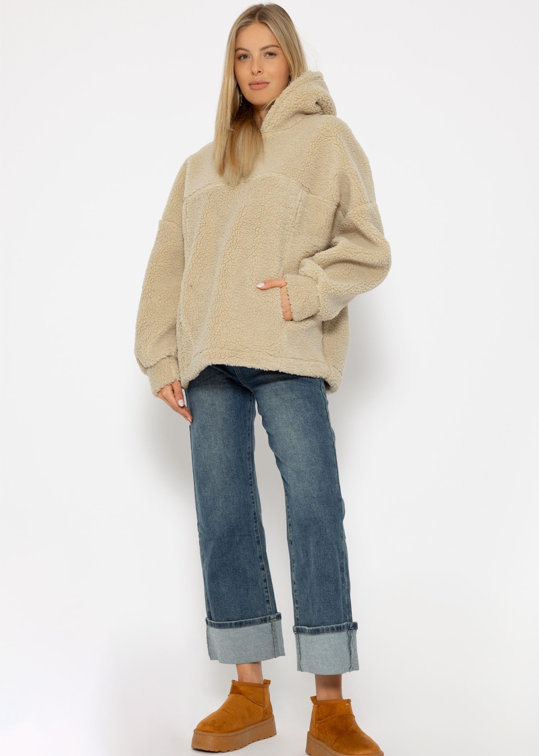 SASSYCLASSY Strickpullover Kuscheliger Oversize Teddy Kapuzenpullover günstig online kaufen