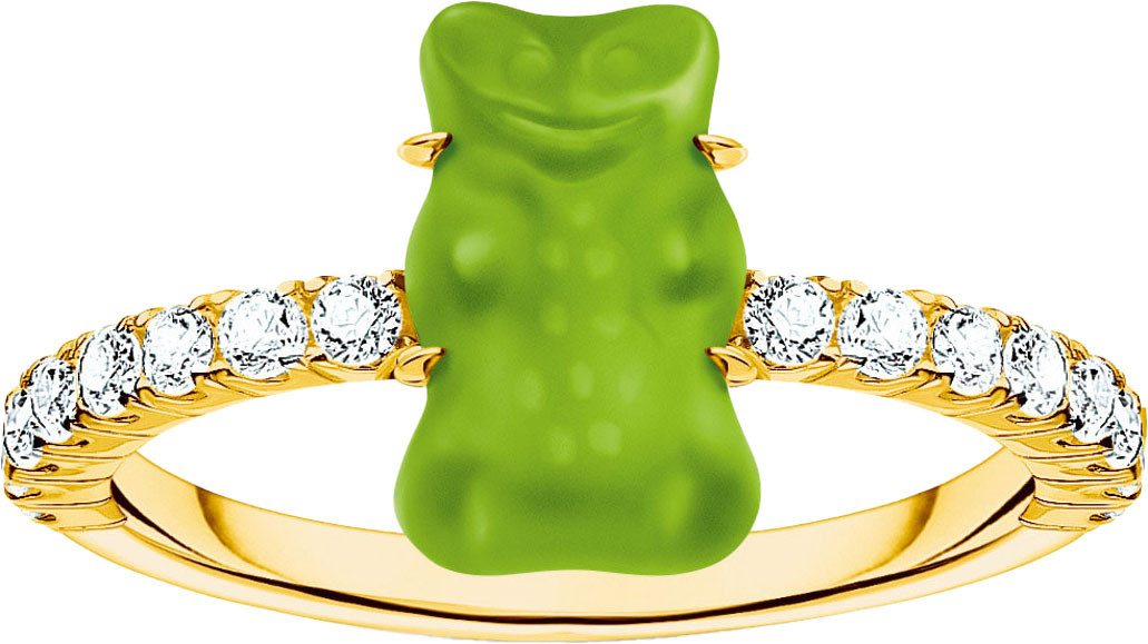 THOMAS SABO Fingerring THOMAS SABO x HARIBO Schmuck: Ring mit Goldbär Blau, Grün, Rot, Weiß, mit Kristallglas, Zirkonia (synth)