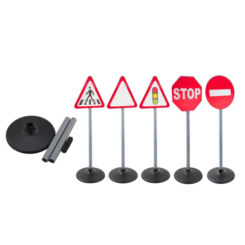 LEAN TOYS Spiel-Verkehrszeichen Verkehrsschilder Straßenschilder Verkehrserziehung (Spar-Set, 5-tlg., 70 x 21,5 cm robust), 5 Verkehrszeichen, 70 cm hoch, CE & EN71, ab 3 Jahren