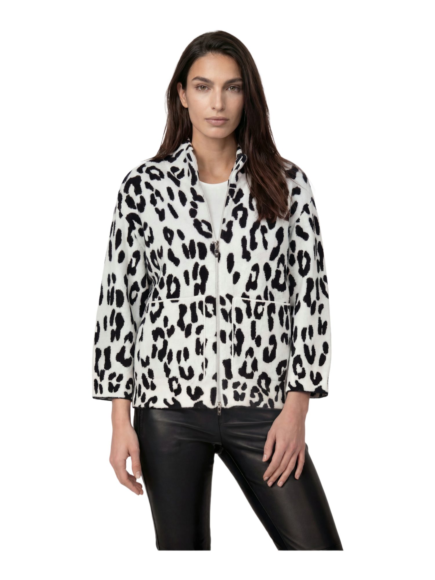 Monari Strickjacke bunt,Casual,Polyamid,Animalprint,Stehkragen,3/4 Arm,Regular Fit