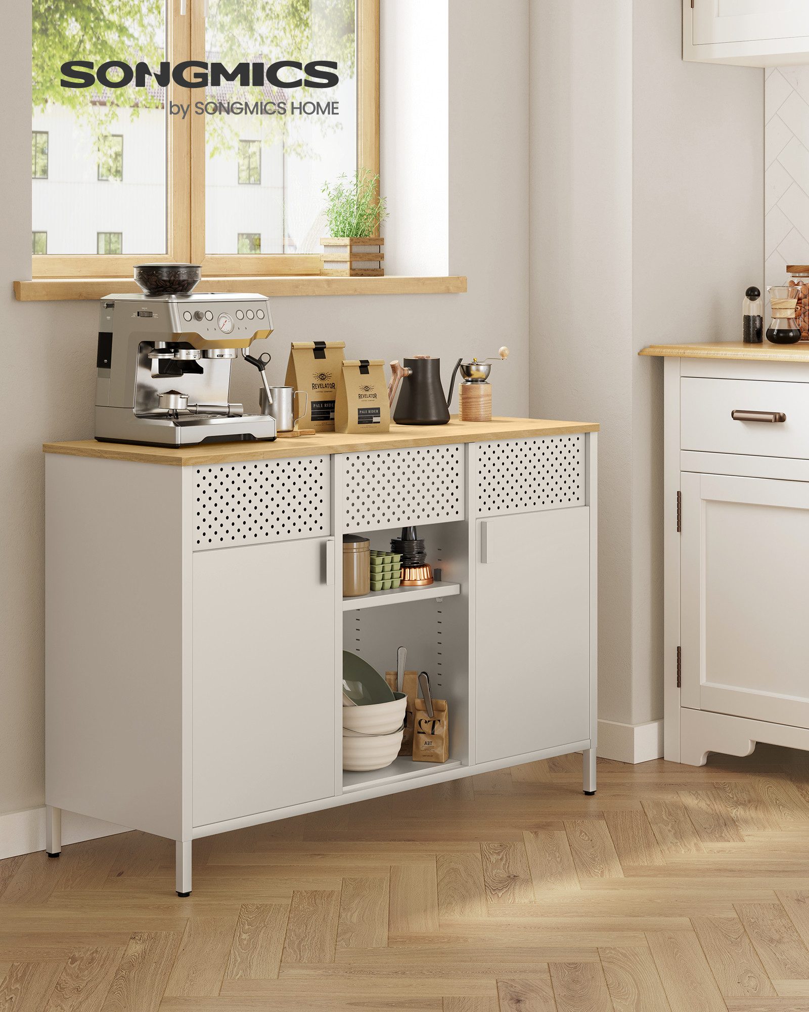 SONGMICS Aktenschrank Metallschrank, Schrank mit Doppeltür, Sideboard (Metallschrank, Schrank mit Doppeltür, Sideboard, Stahlgestell, vintagebraun-mattschwarz)  – Bild 2 von 5