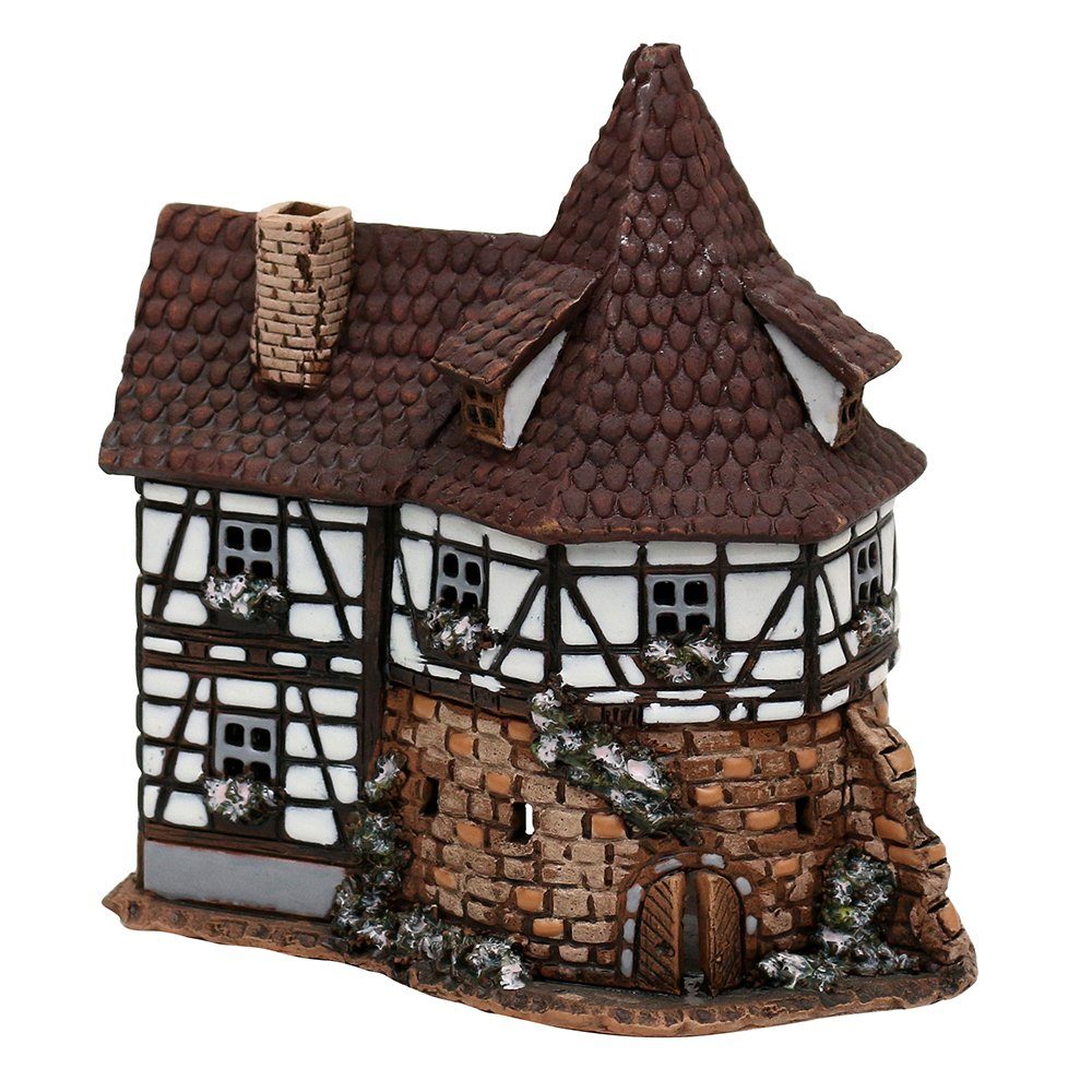 Dekohelden24 Räucherhaus Keramik-Lichthaus HandArt 2, (1 St) Haus mit Turm