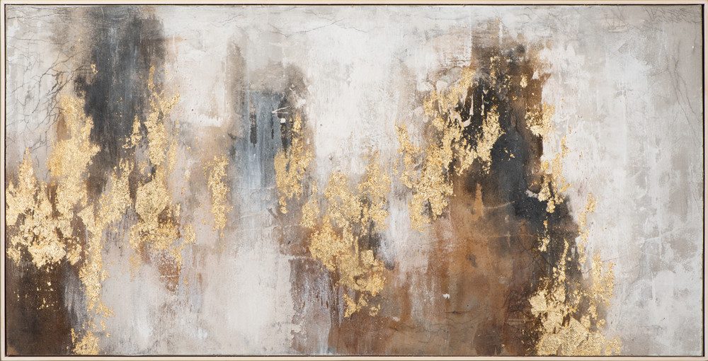 ArtUniverse Gemälde Leinwandbild Farbkomposition Mit Goldenen Akzenten I 72 x 142 cm, Abstrakt