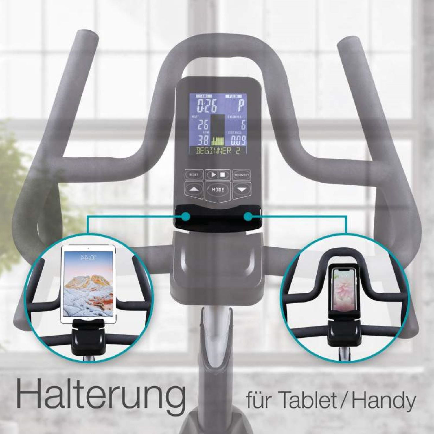 aktivshop Speedbike Indoor bis 110 kg (Indoor Bike, mit Trainingscomputer), Bluetooth und Pulssensoren, Heimtrainer