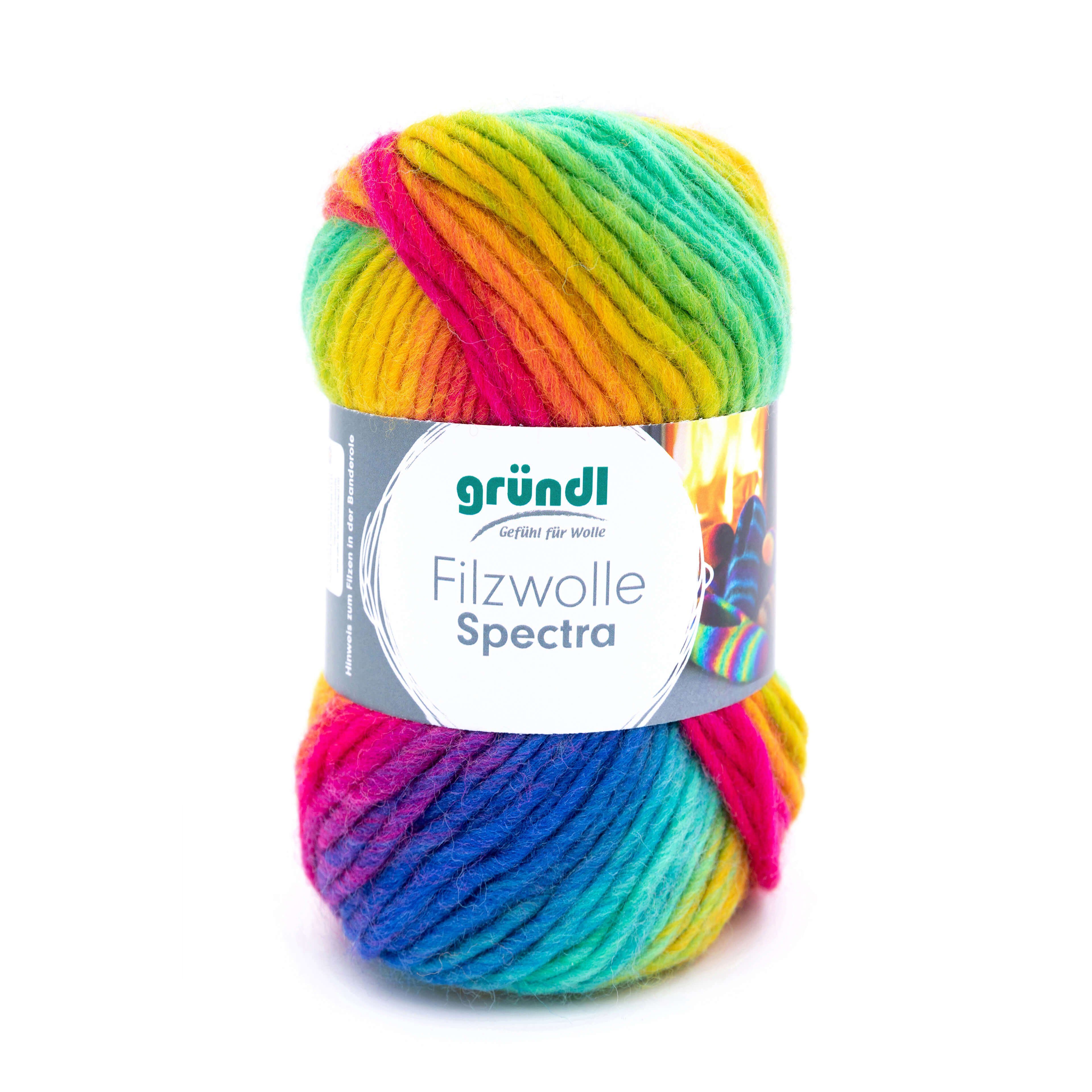 Gründl Wolle Spectra Filzwolle zum Stricken, Häkeln, Filzen, 100g Bastelgarn, 100,00 m (Wolle, reine Schurwolle), einfach zum Filzen in der Waschmaschine