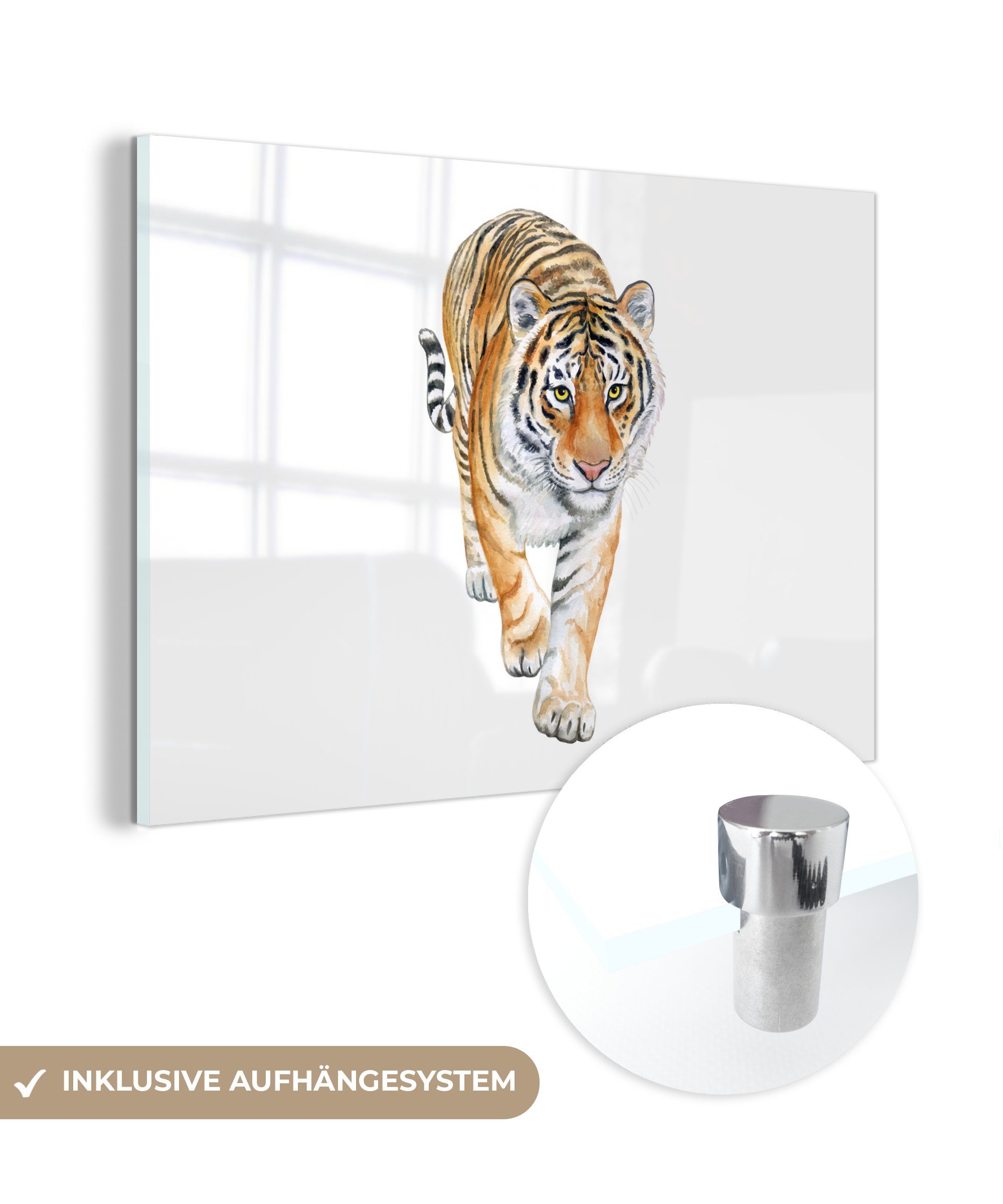 MuchoWow Acrylglasbild Tiger Wohnzimmer - St), Acrylglasbilder Weiß, (1 & Körper - Schlafzimmer