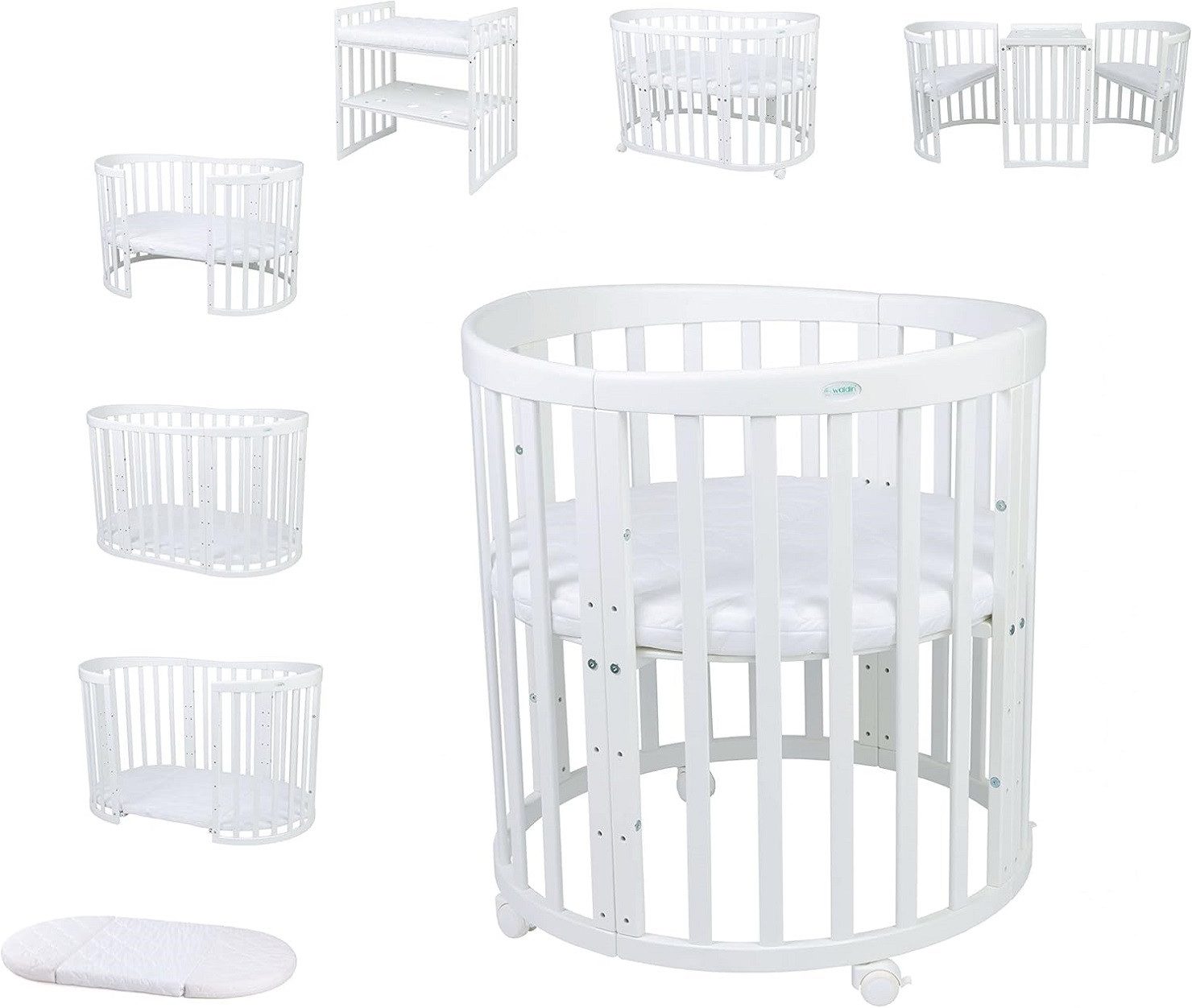 Waldin Babybett Mobiles Babybett OWAL aus Holz 7in1, unbenutzte Retoure