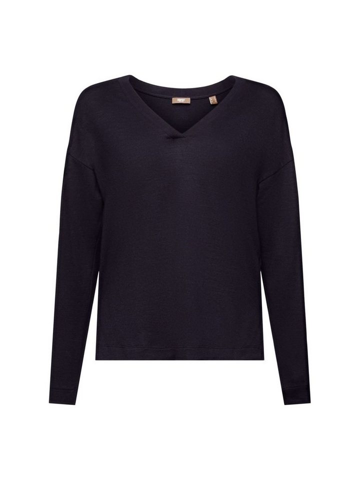 Esprit Langarmshirt Longsleeve mit V-Ausschnitt, LENZING™ ECOVERO™ (1-tlg)