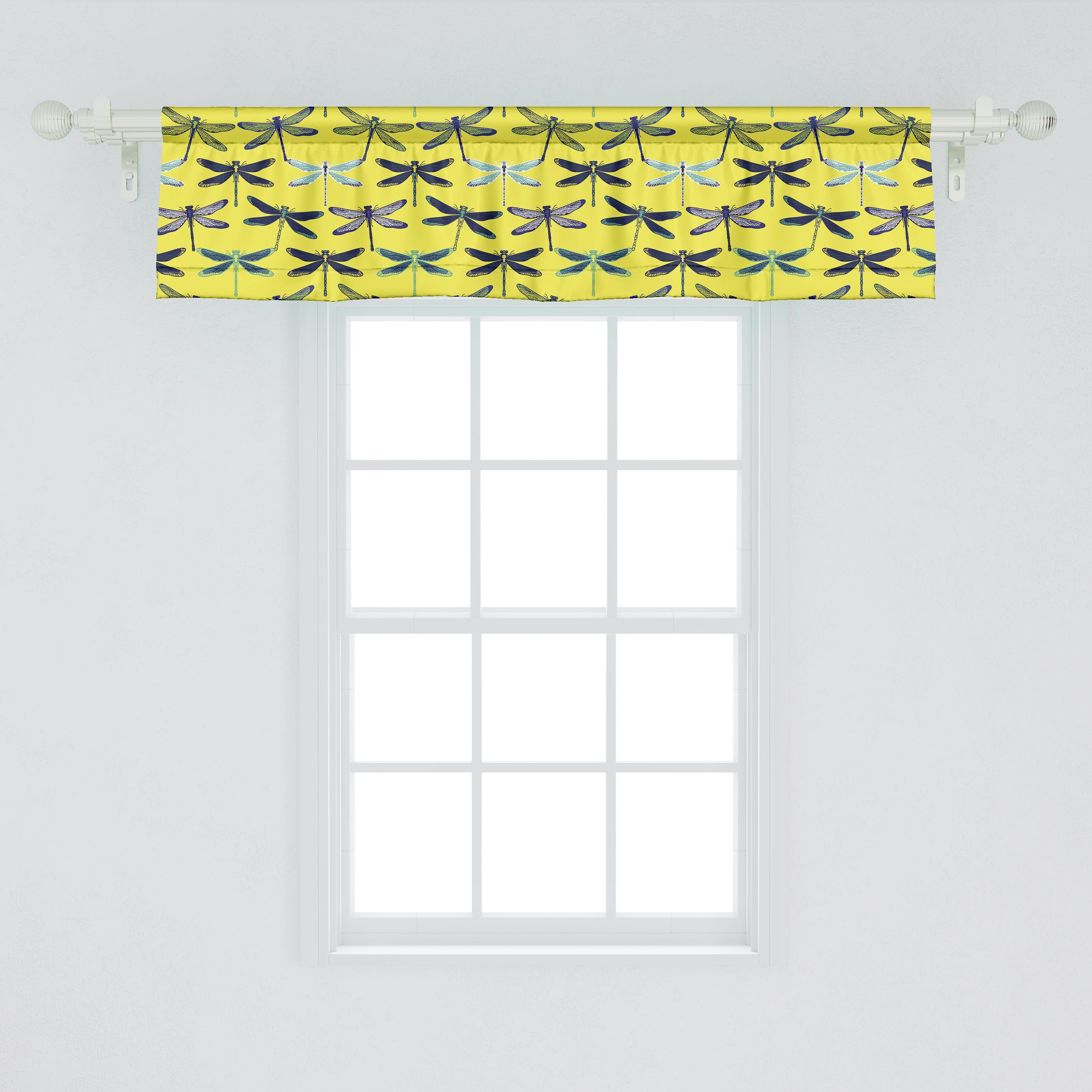 Hand Libelle Volant mit Stil Insekten Schlafzimmer Microfaser, Vorhang Scheibengardine gezeichnet Küche Dekor Abakuhaus, Stangentasche, für