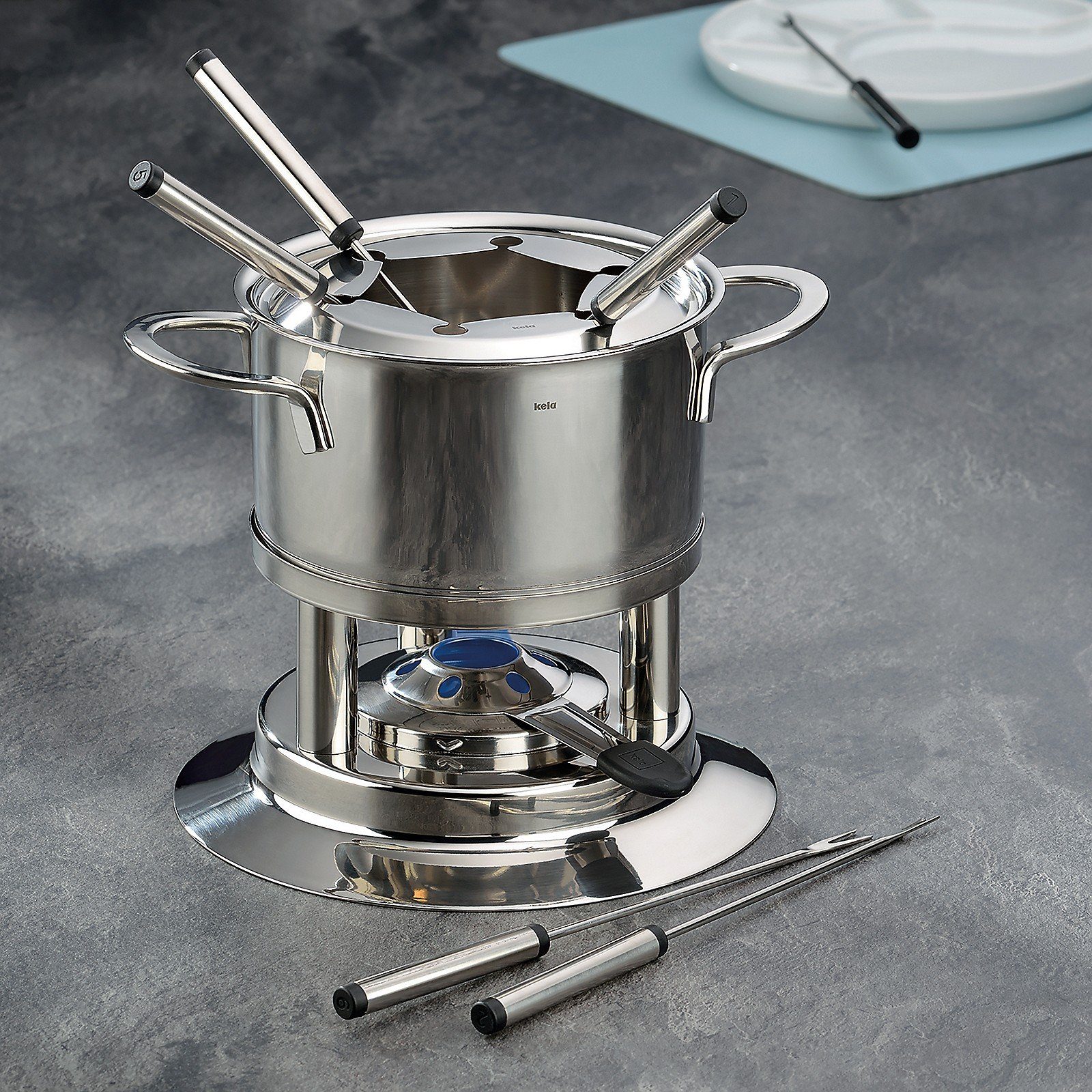 kela Fondue Cailin, Allherdboden, mit Spritzschutz, 6 Gabeln