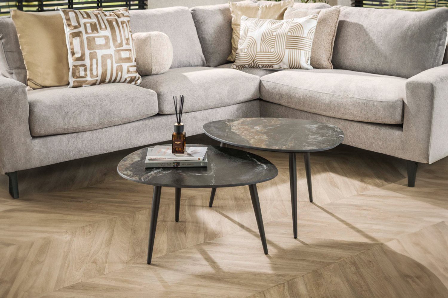 KAWOLA Couchtisch PONTE (Set, 2-St), Keramik schwarz oval