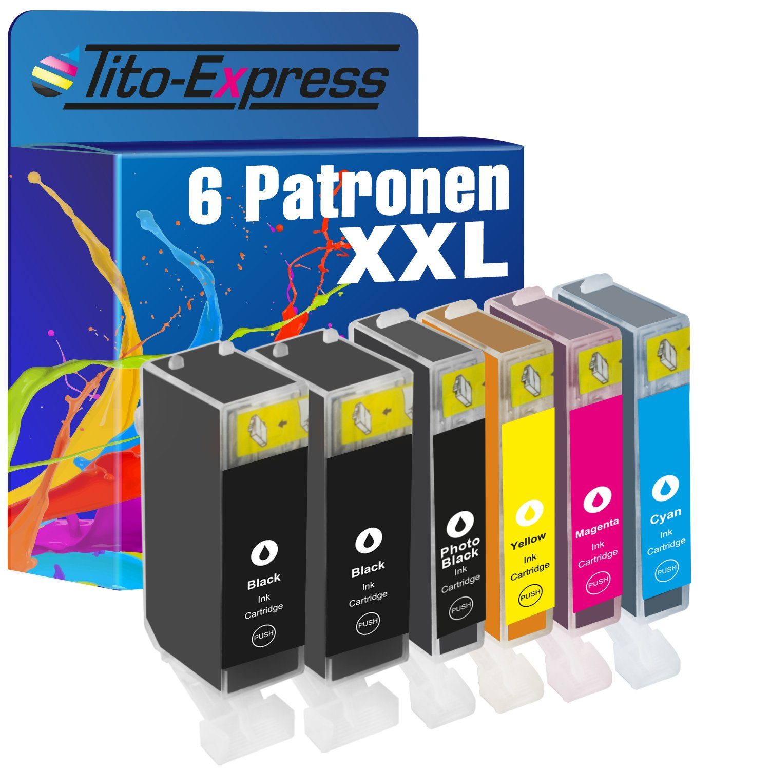 Tito-Express 6er Set ersetzt Canon PGI-520 PGI520 CLI-521 CLI521 XL Tintenpatrone (für Pixma IP3600 IP4600 IP4700 MP540 MP560 MP620 MP640 MX860 MX870)